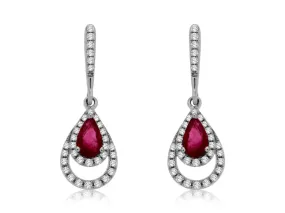 Ruby and Diamond Dangle Earrings, 14k White Gold