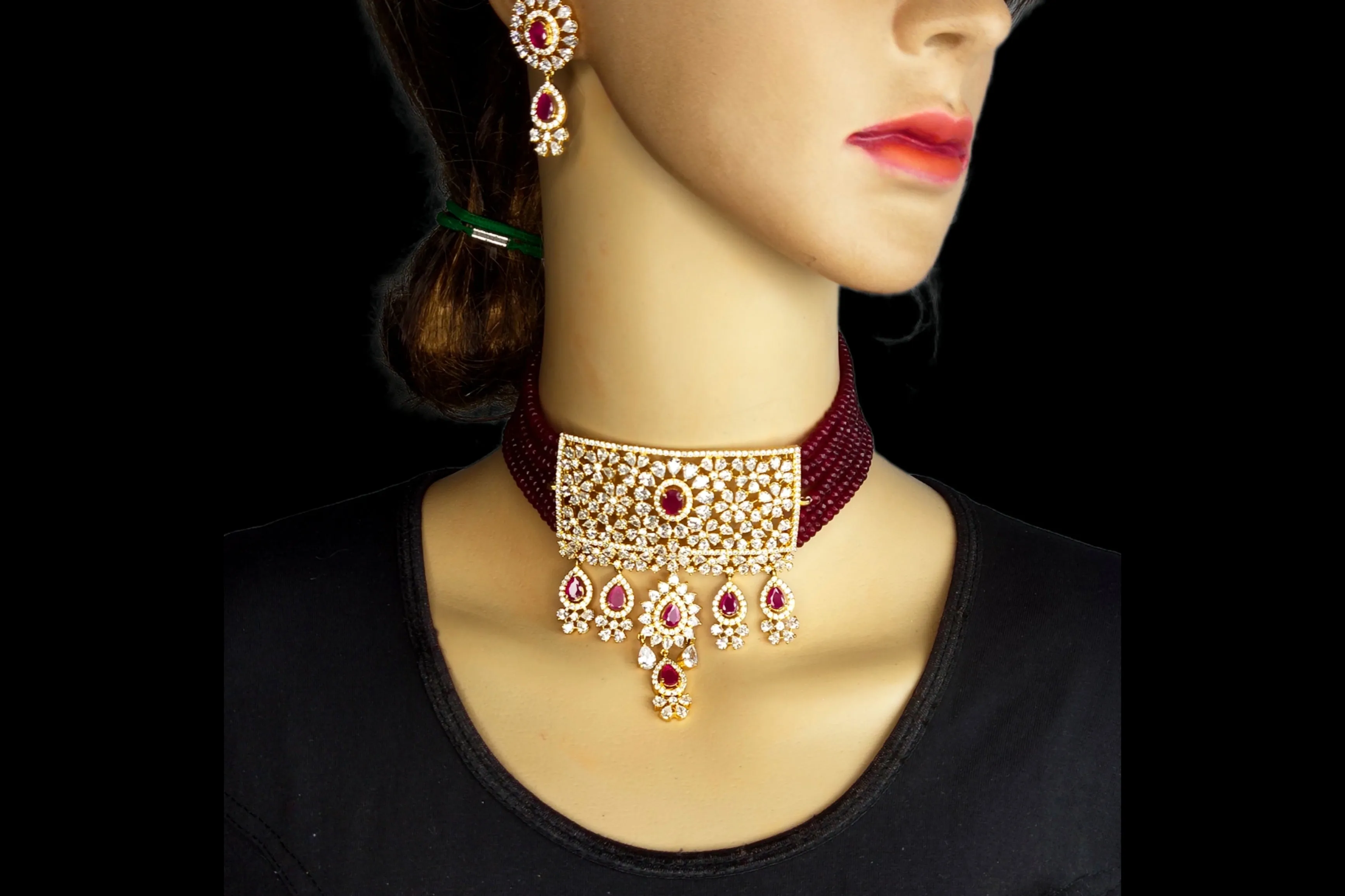 Ruby Beads Choker Set With  Pendant By Asp Fashion Jewellery