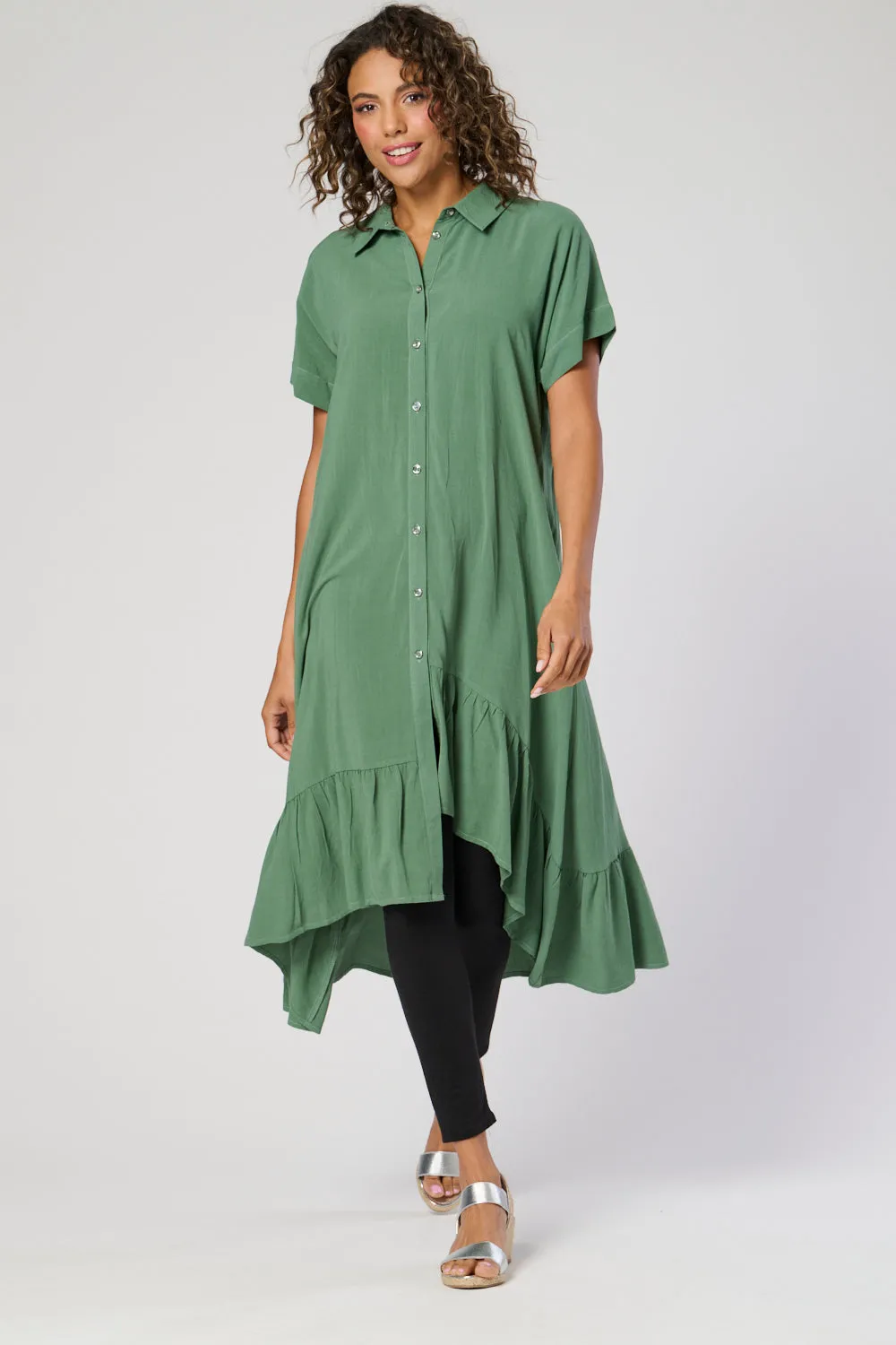 Saloos Deep Frill Hem Dress with Buttons Closure