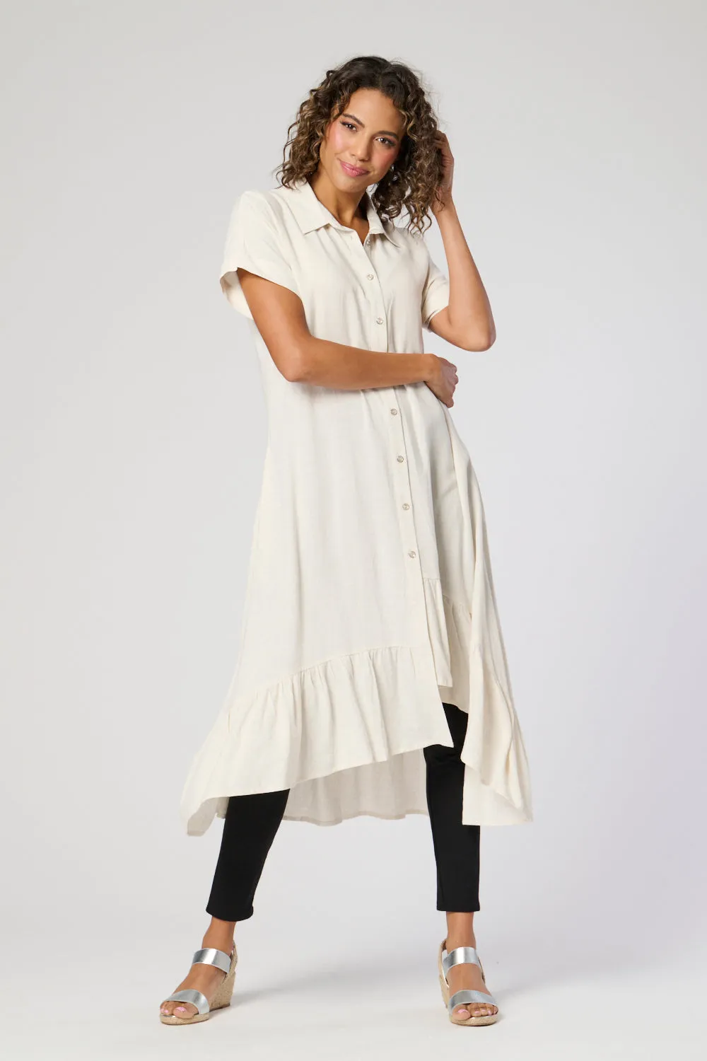 Saloos Deep Frill Hem Dress with Buttons Closure