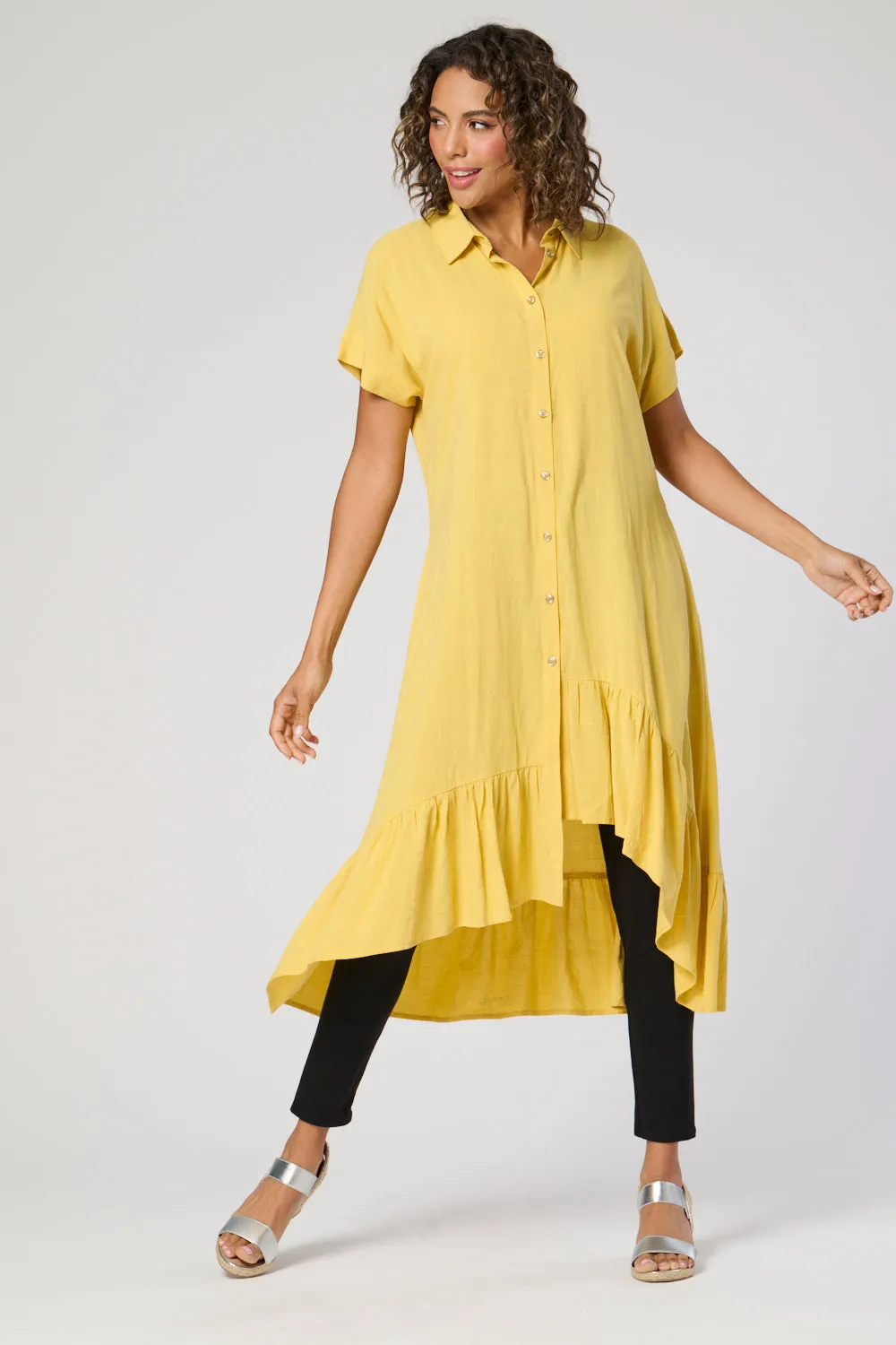 Saloos Deep Frill Hem Dress with Buttons Closure