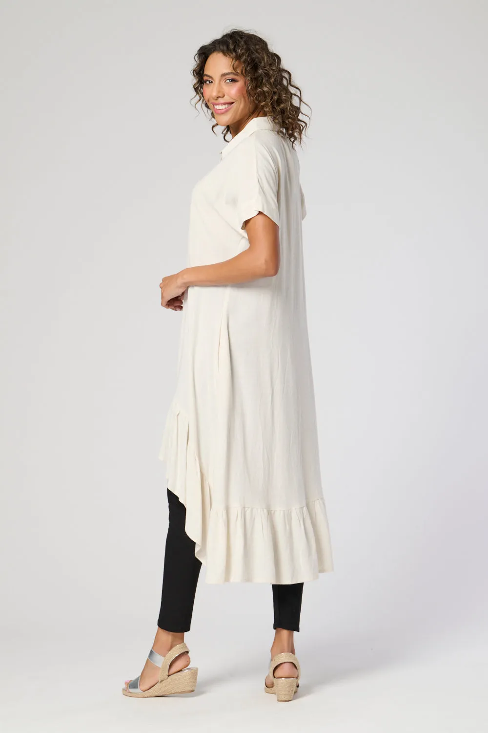 Saloos Deep Frill Hem Dress with Buttons Closure