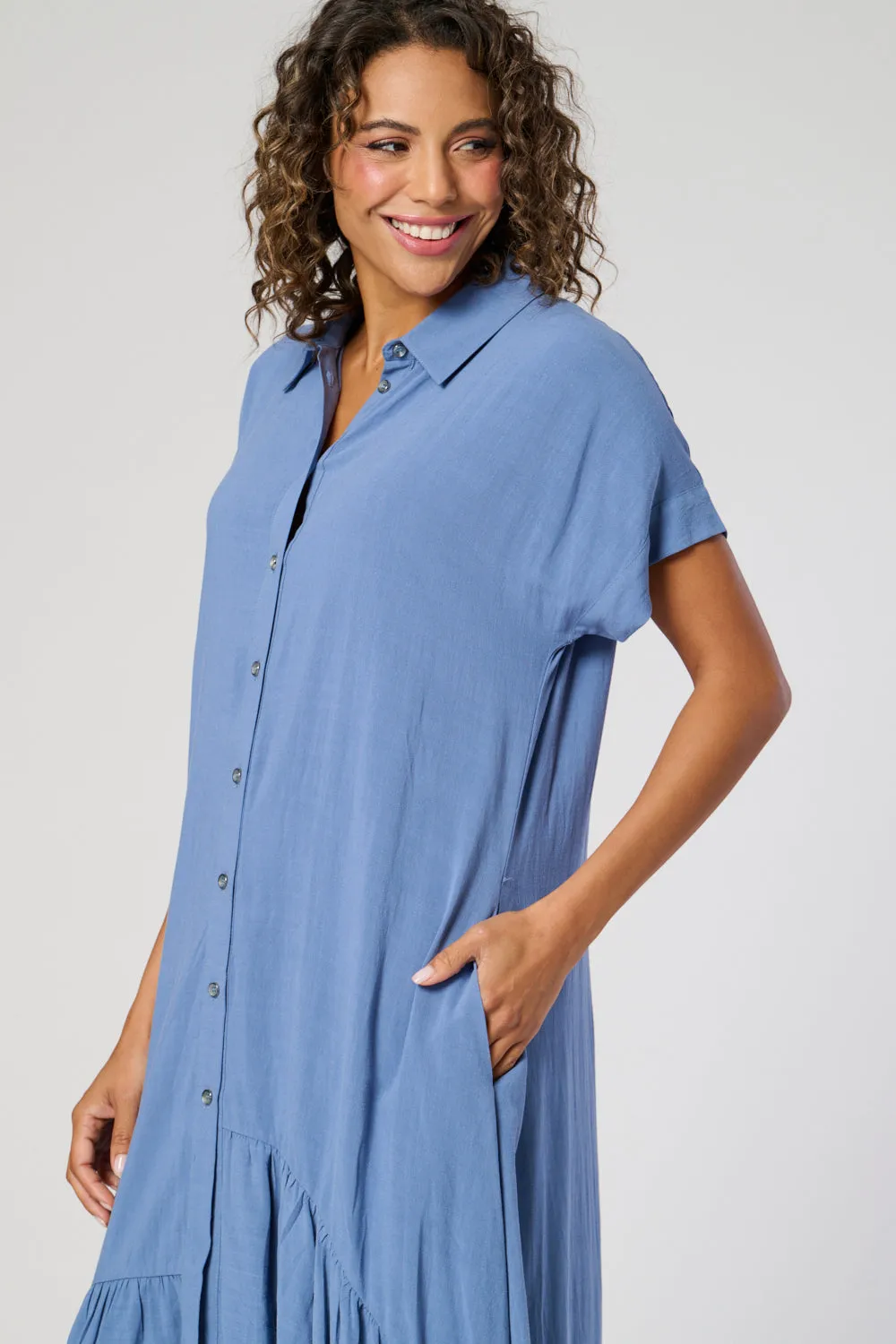 Saloos Deep Frill Hem Dress with Buttons Closure