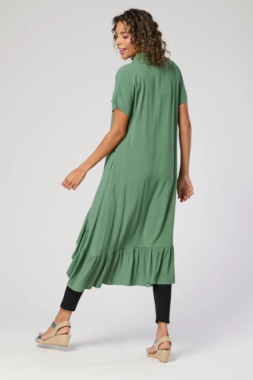 Saloos Deep Frill Hem Dress with Buttons Closure