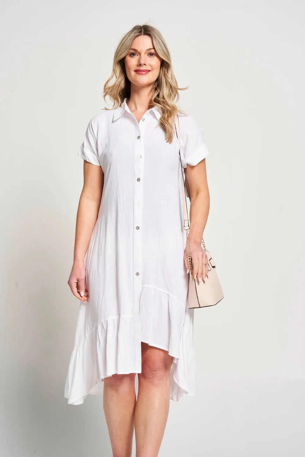 Saloos Deep Frill Hem Dress with Buttons Closure