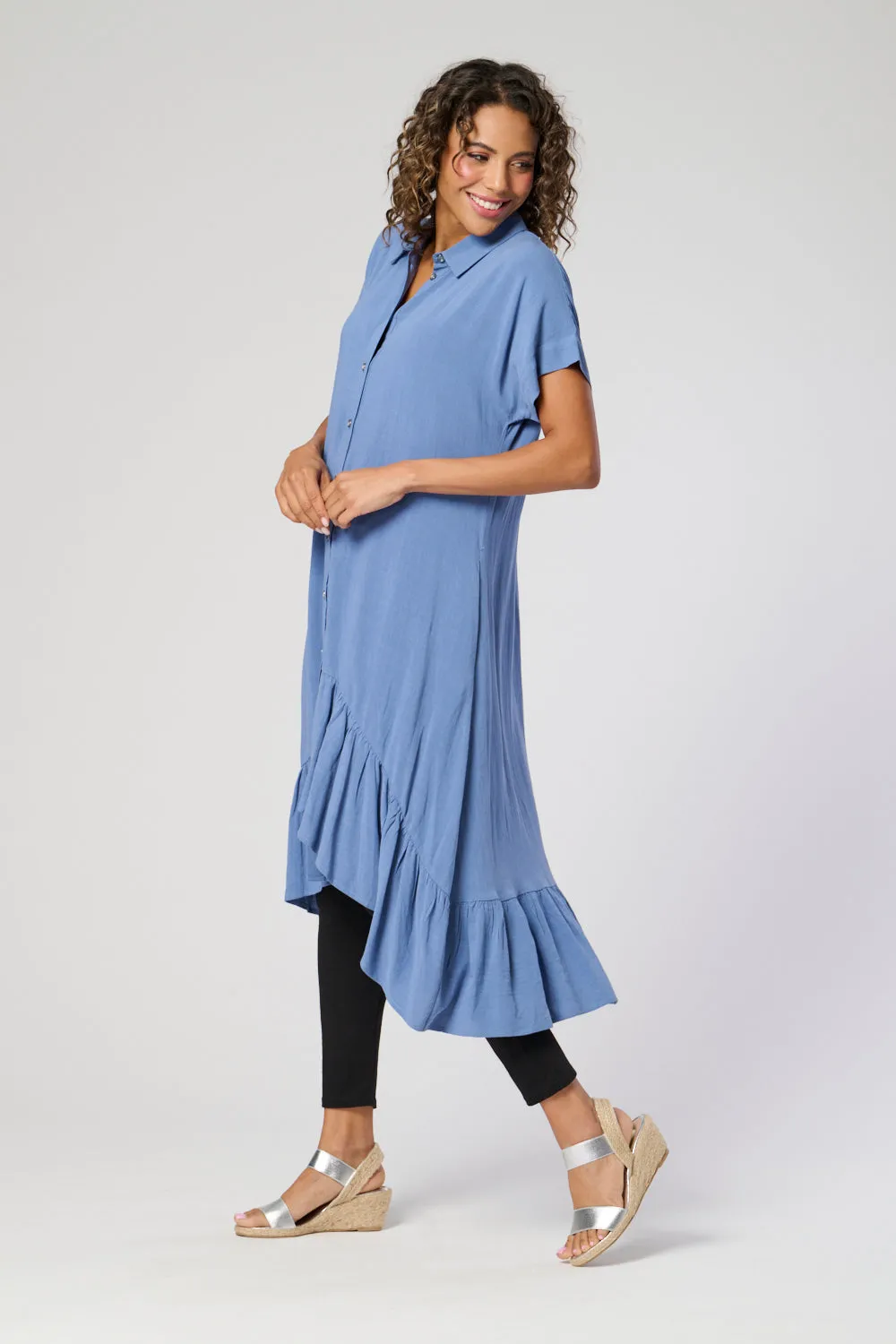 Saloos Deep Frill Hem Dress with Buttons Closure