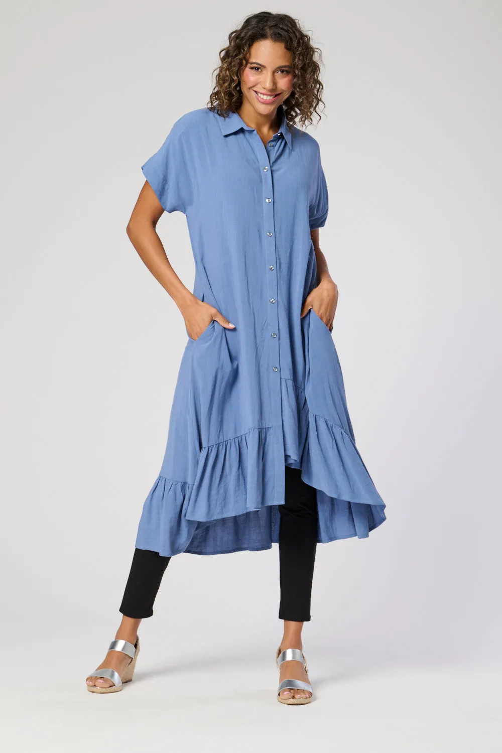 Saloos Deep Frill Hem Dress with Buttons Closure