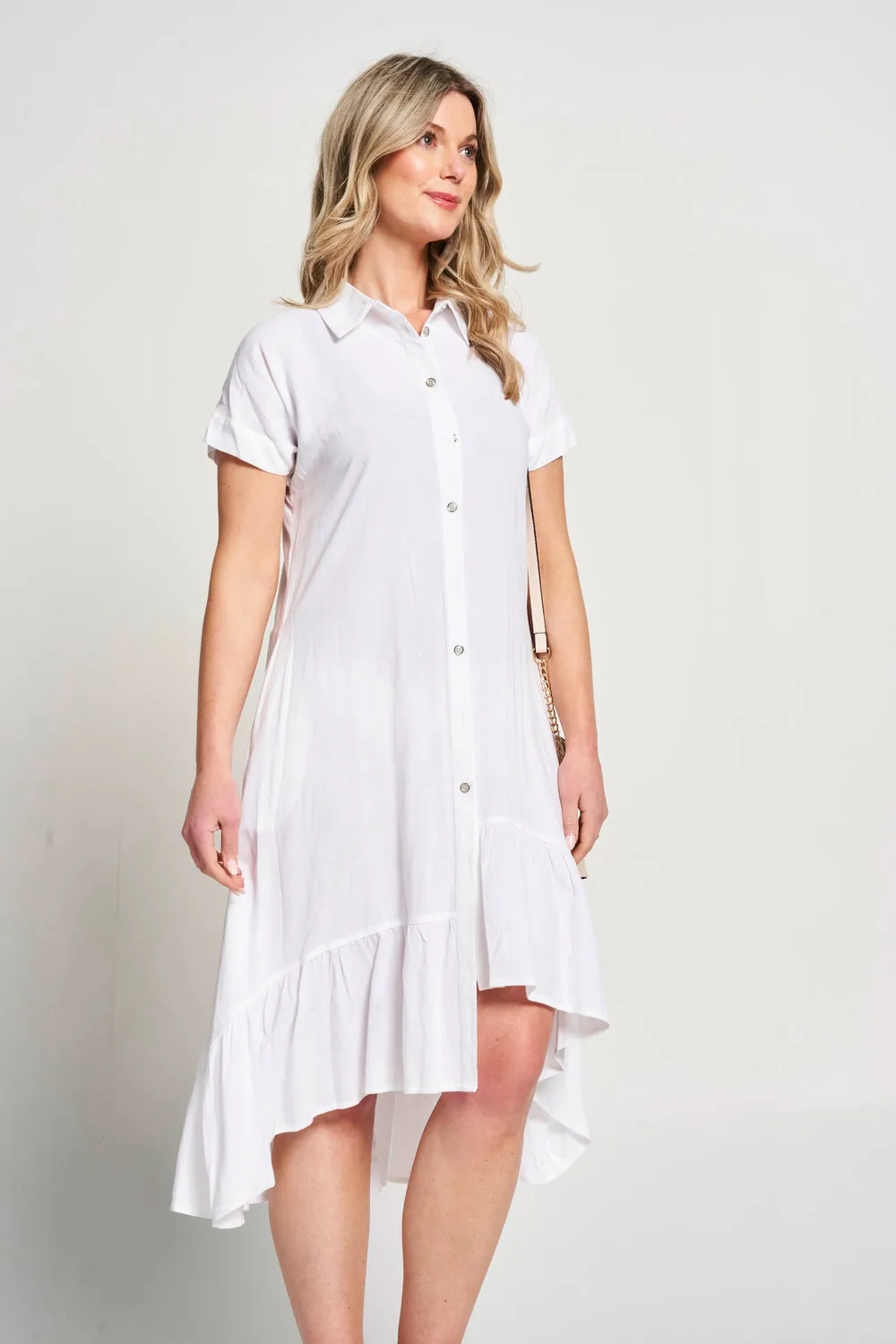 Saloos Deep Frill Hem Dress with Buttons Closure