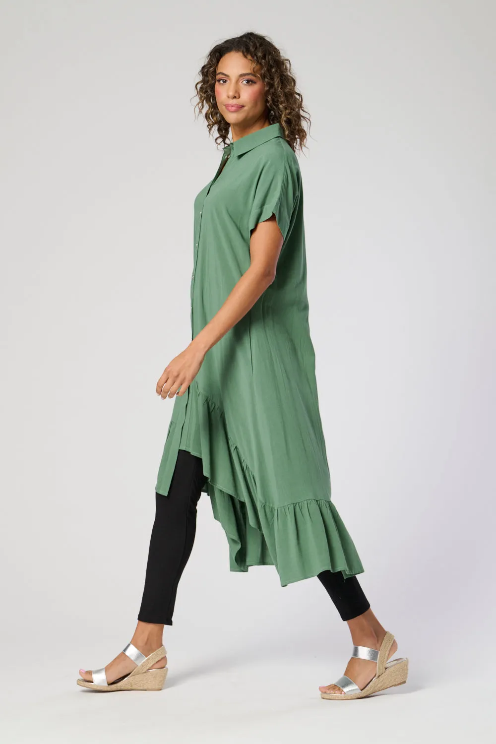 Saloos Deep Frill Hem Dress with Buttons Closure