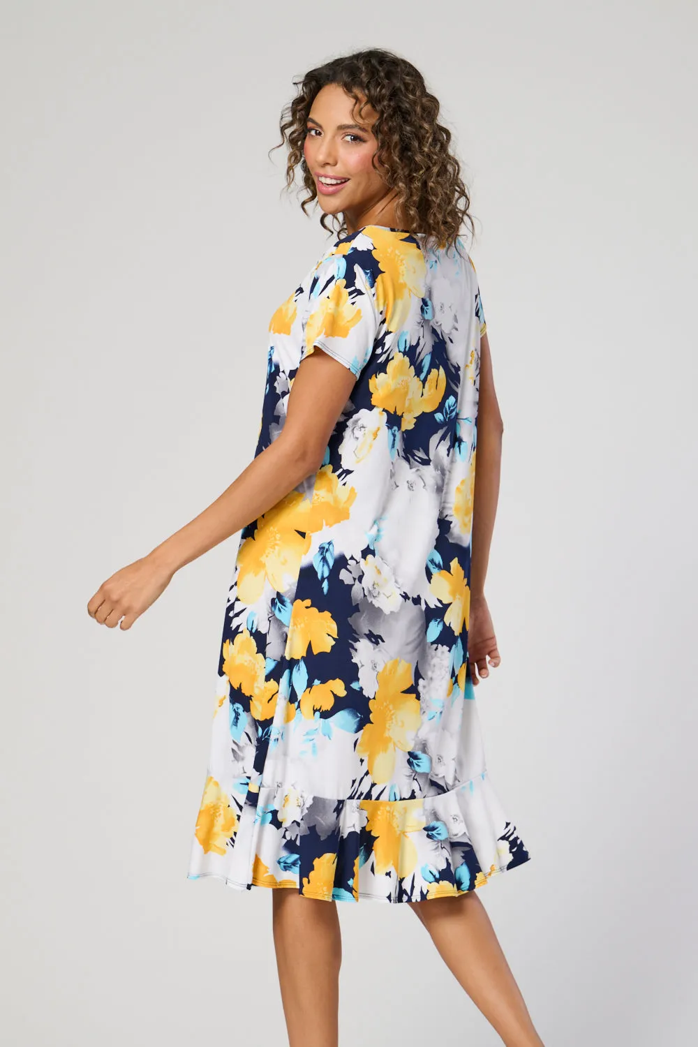 Saloos Flower Print Dress with Frilled Hem