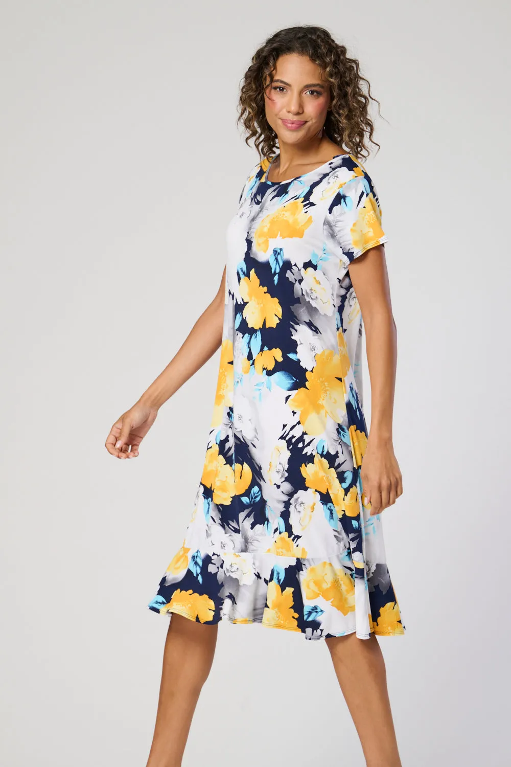 Saloos Flower Print Dress with Frilled Hem