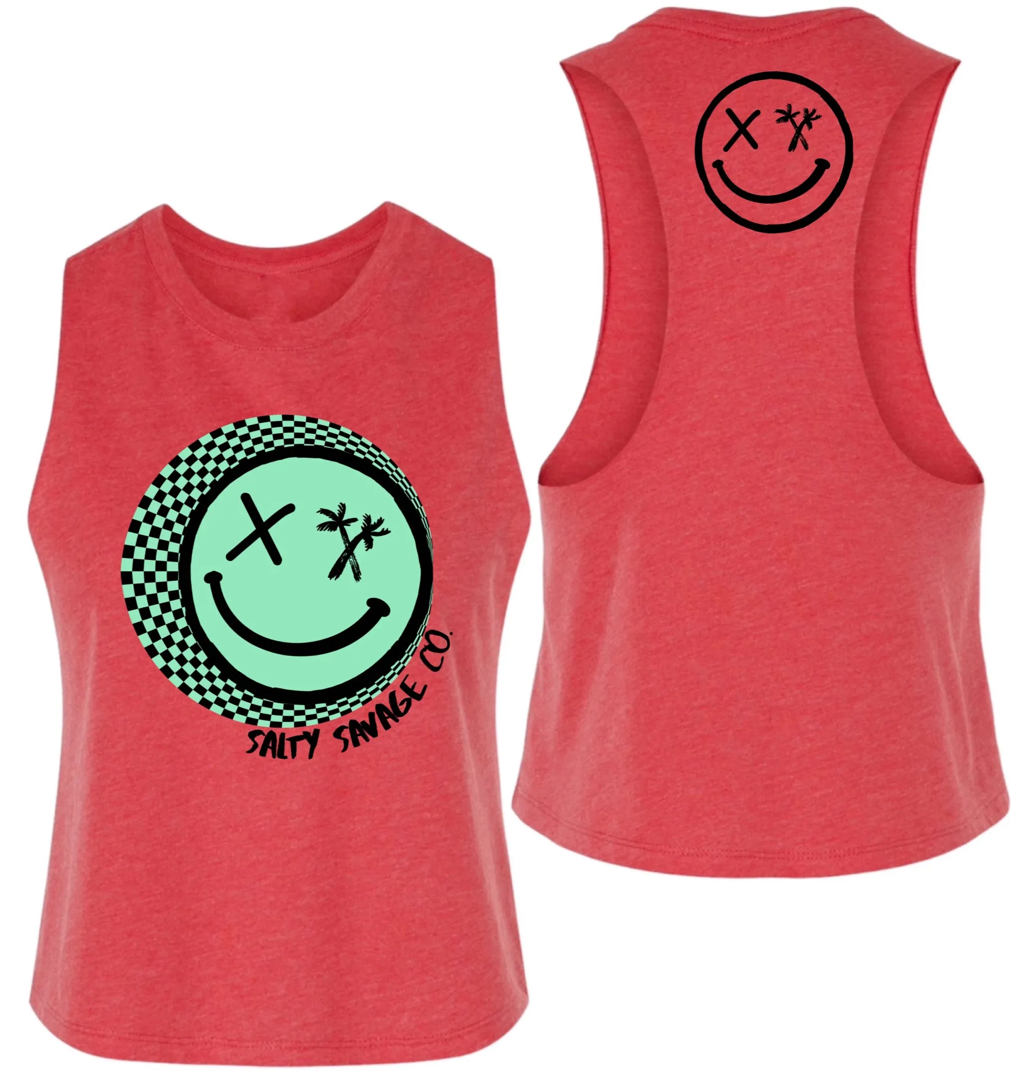 Salty Savage Ladies "Checkerboard Spiral" Flowy Racerback Crop Tank