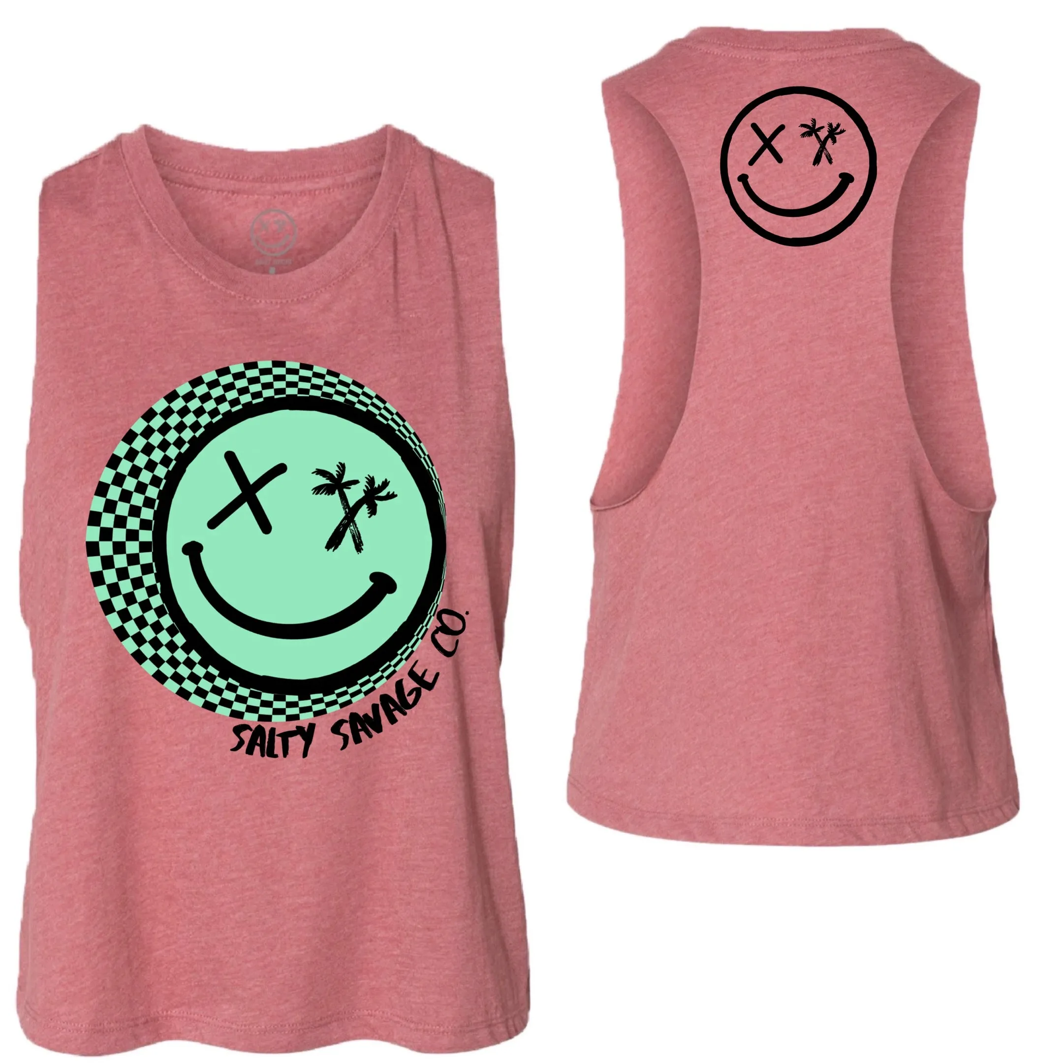 Salty Savage Ladies "Checkerboard Spiral" Flowy Racerback Crop Tank