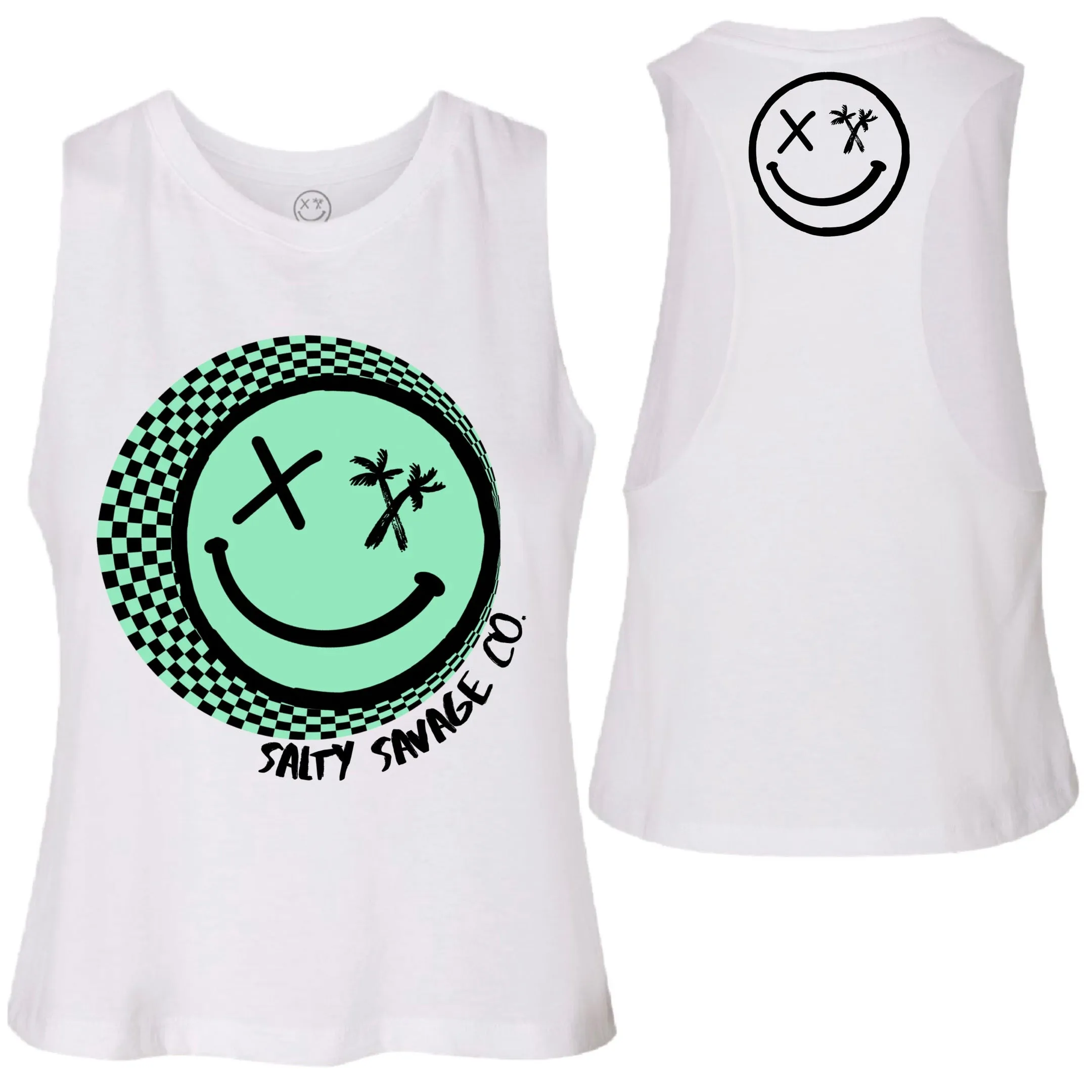 Salty Savage Ladies "Checkerboard Spiral" Flowy Racerback Crop Tank