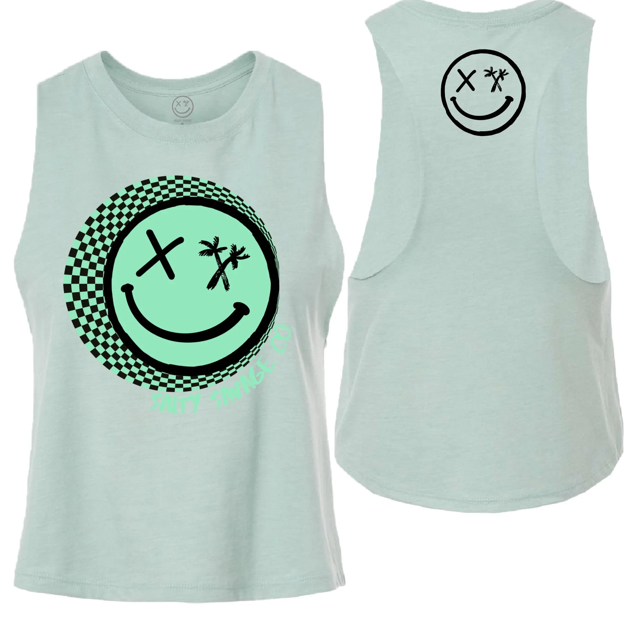 Salty Savage Ladies "Checkerboard Spiral" Flowy Racerback Crop Tank