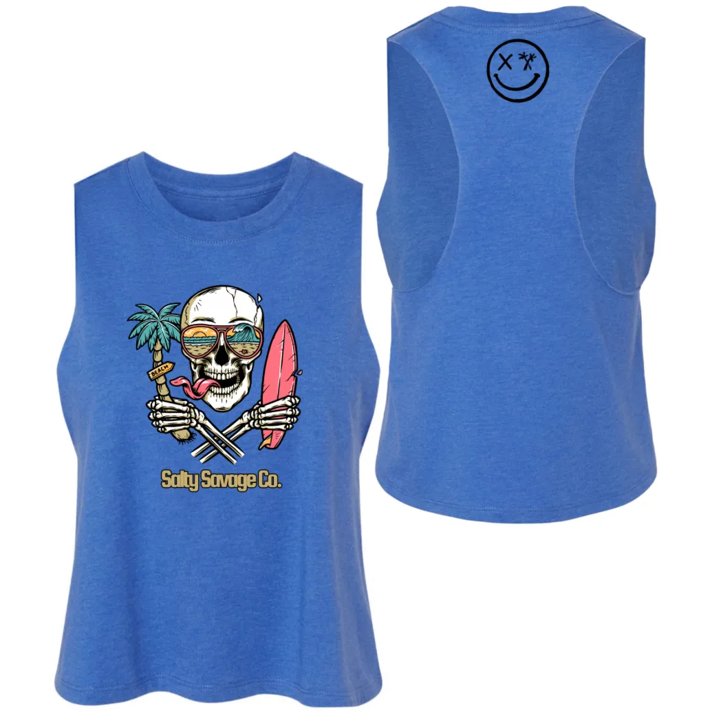 Salty Savage Ladies "Double Fisting" Flowy Racerback Crop Tank