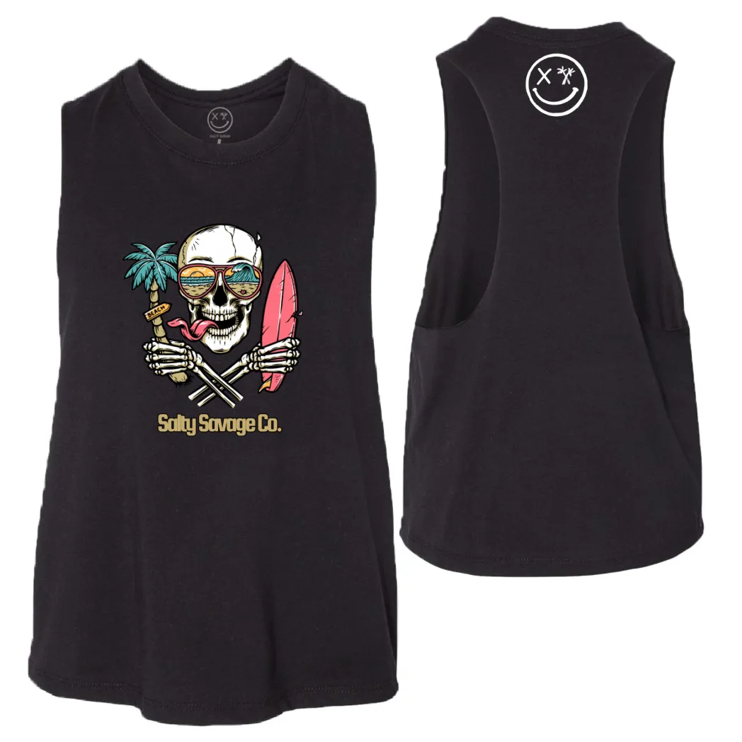 Salty Savage Ladies "Double Fisting" Flowy Racerback Crop Tank