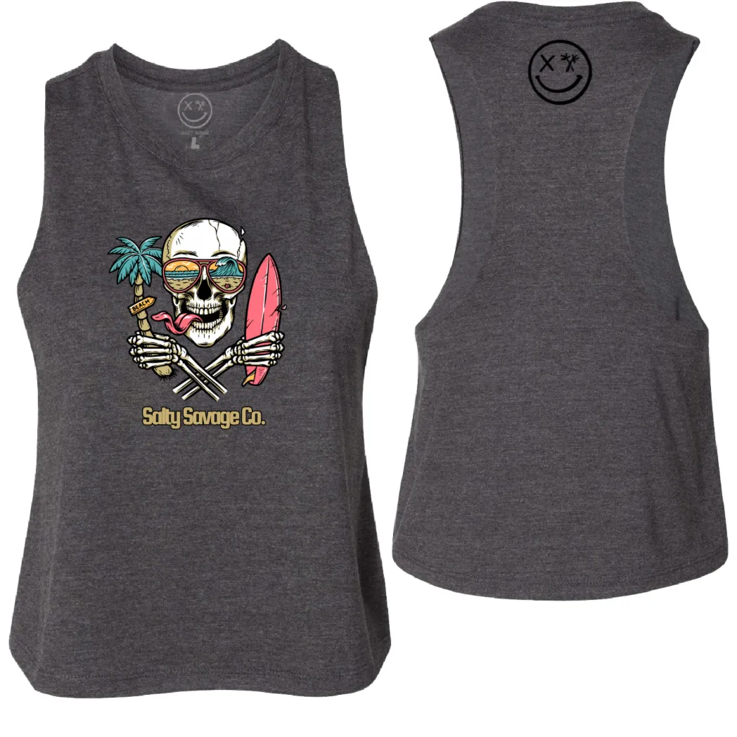 Salty Savage Ladies "Double Fisting" Flowy Racerback Crop Tank