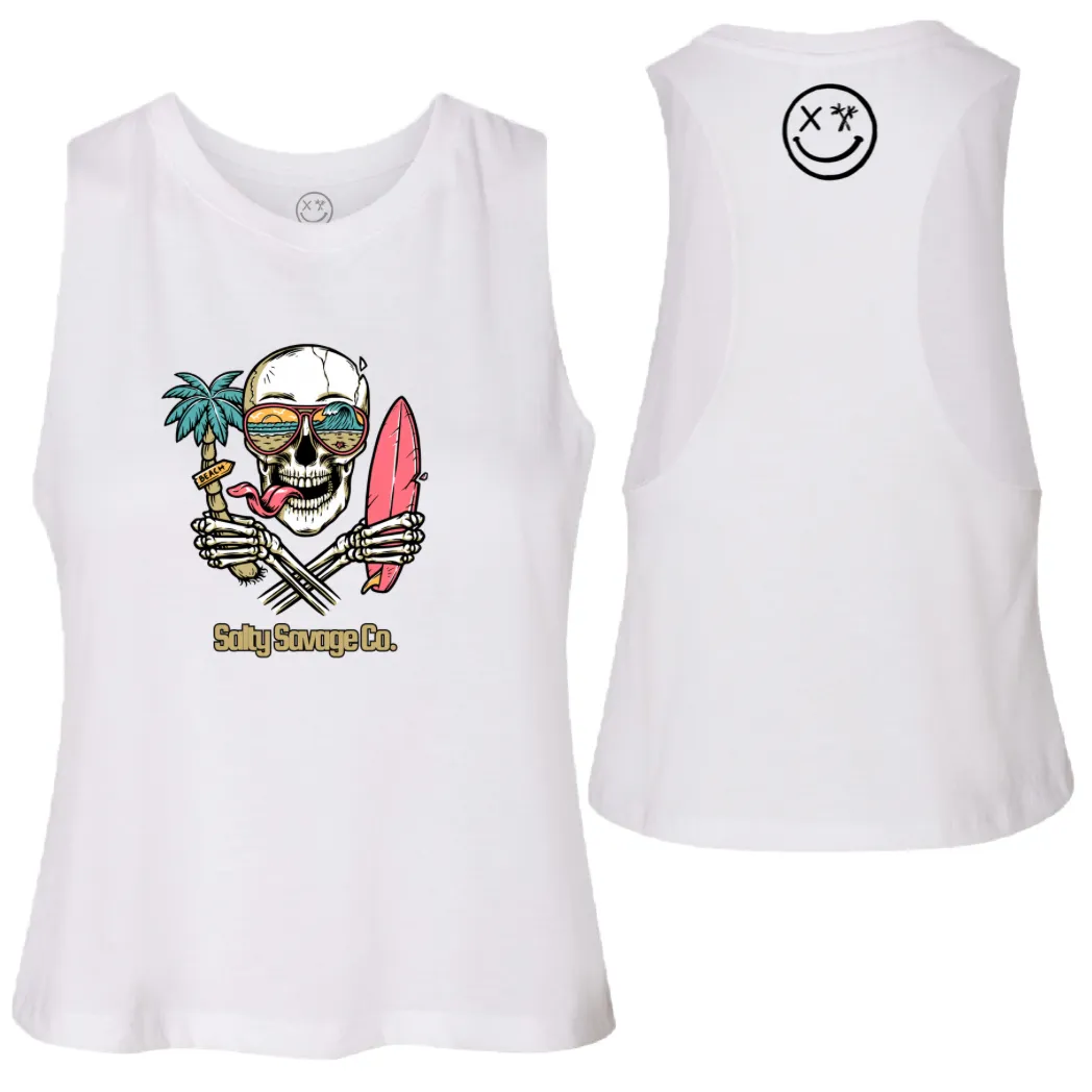 Salty Savage Ladies "Double Fisting" Flowy Racerback Crop Tank