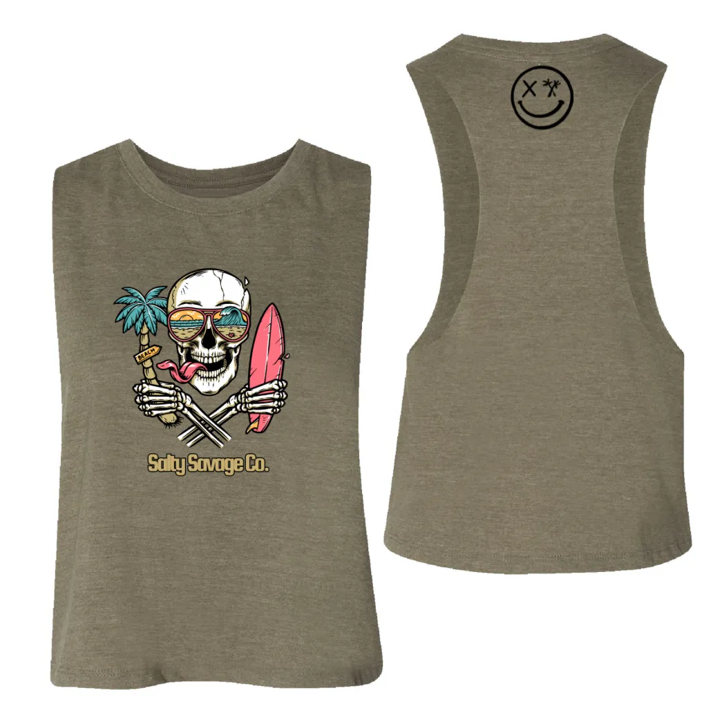 Salty Savage Ladies "Double Fisting" Flowy Racerback Crop Tank