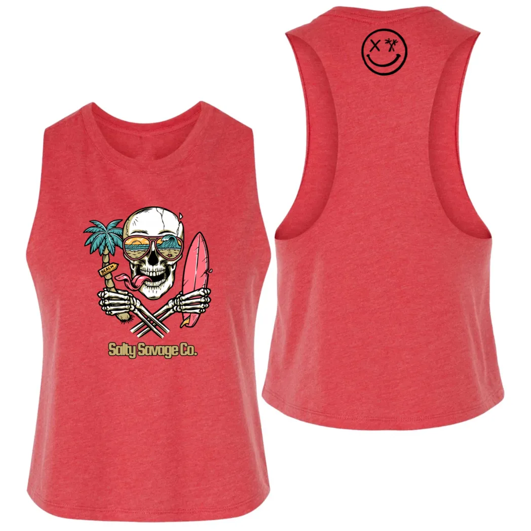 Salty Savage Ladies "Double Fisting" Flowy Racerback Crop Tank