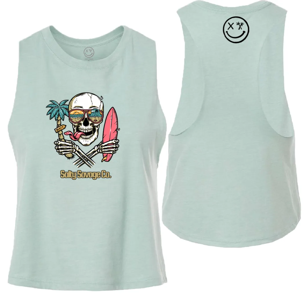 Salty Savage Ladies "Double Fisting" Flowy Racerback Crop Tank