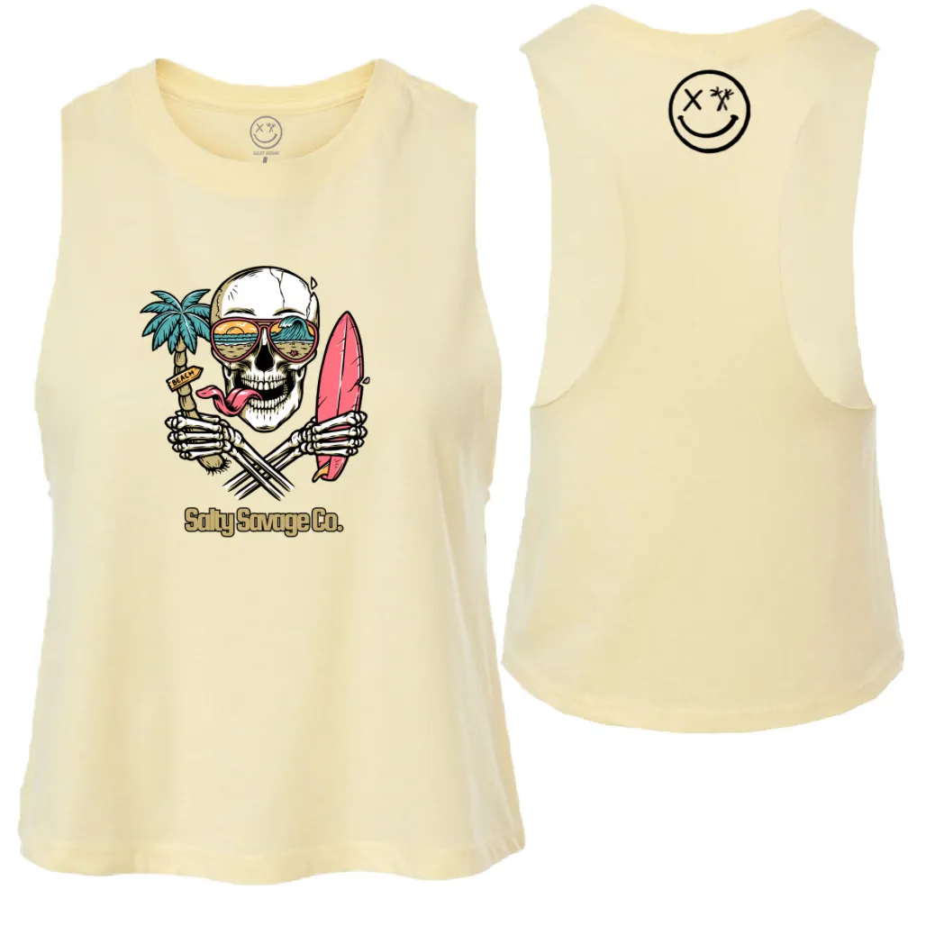 Salty Savage Ladies "Double Fisting" Flowy Racerback Crop Tank