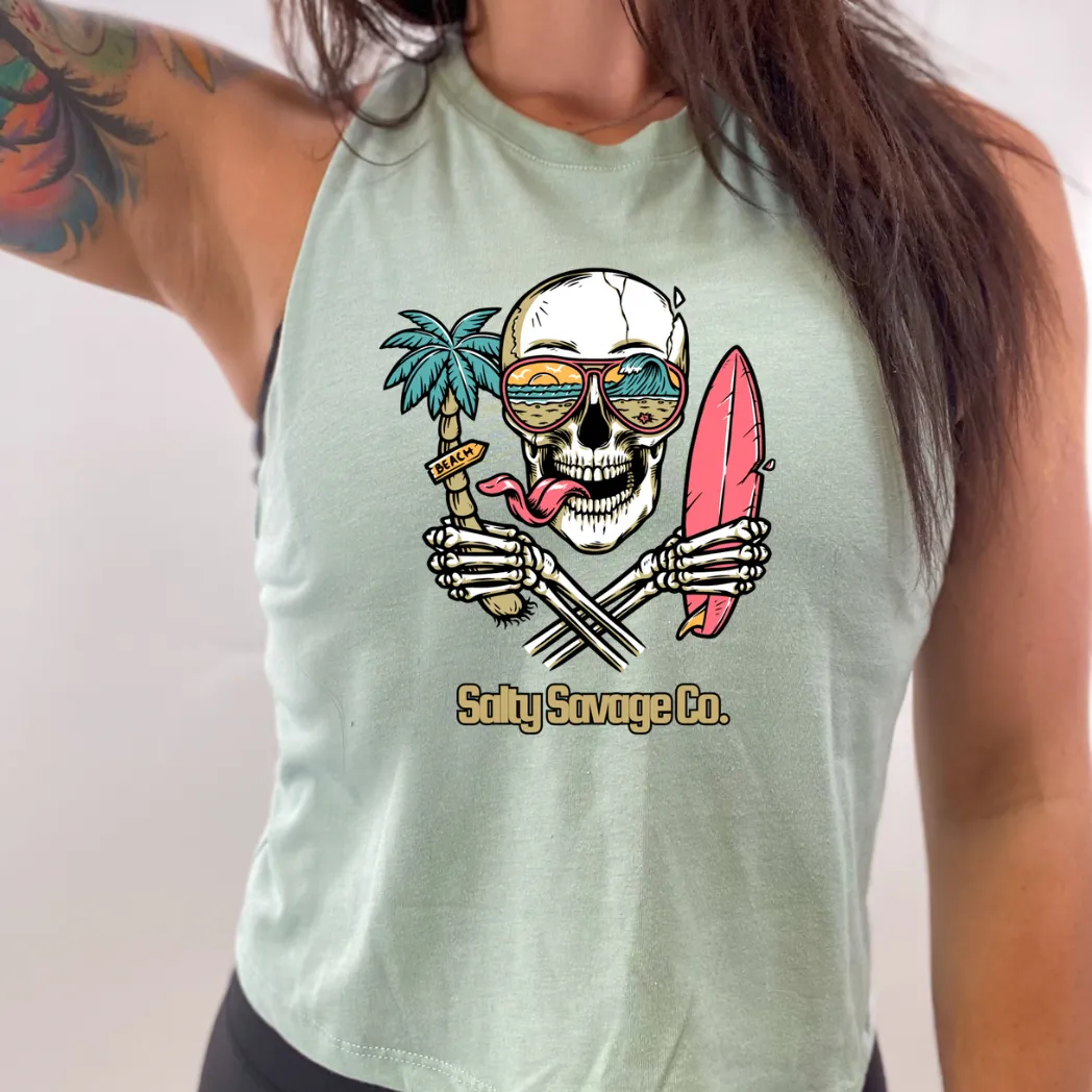 Salty Savage Ladies "Double Fisting" Flowy Racerback Crop Tank