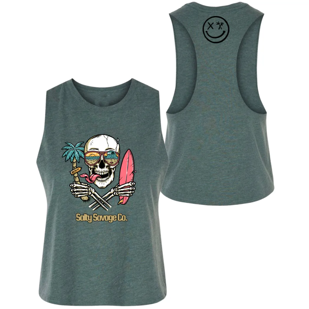 Salty Savage Ladies "Double Fisting" Flowy Racerback Crop Tank