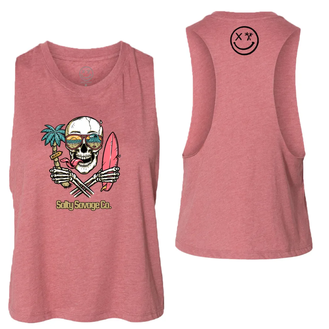 Salty Savage Ladies "Double Fisting" Flowy Racerback Crop Tank