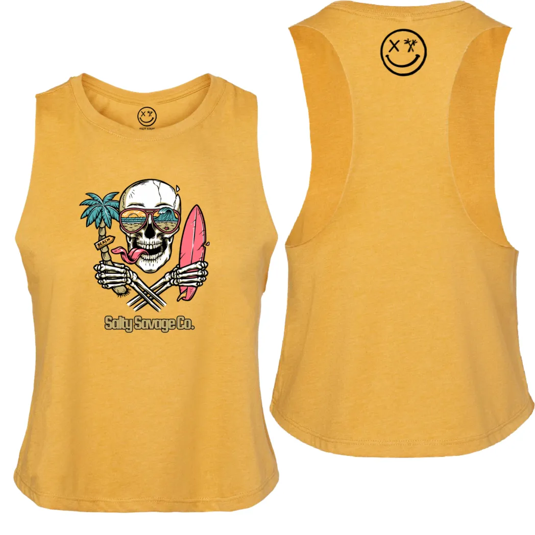 Salty Savage Ladies "Double Fisting" Flowy Racerback Crop Tank