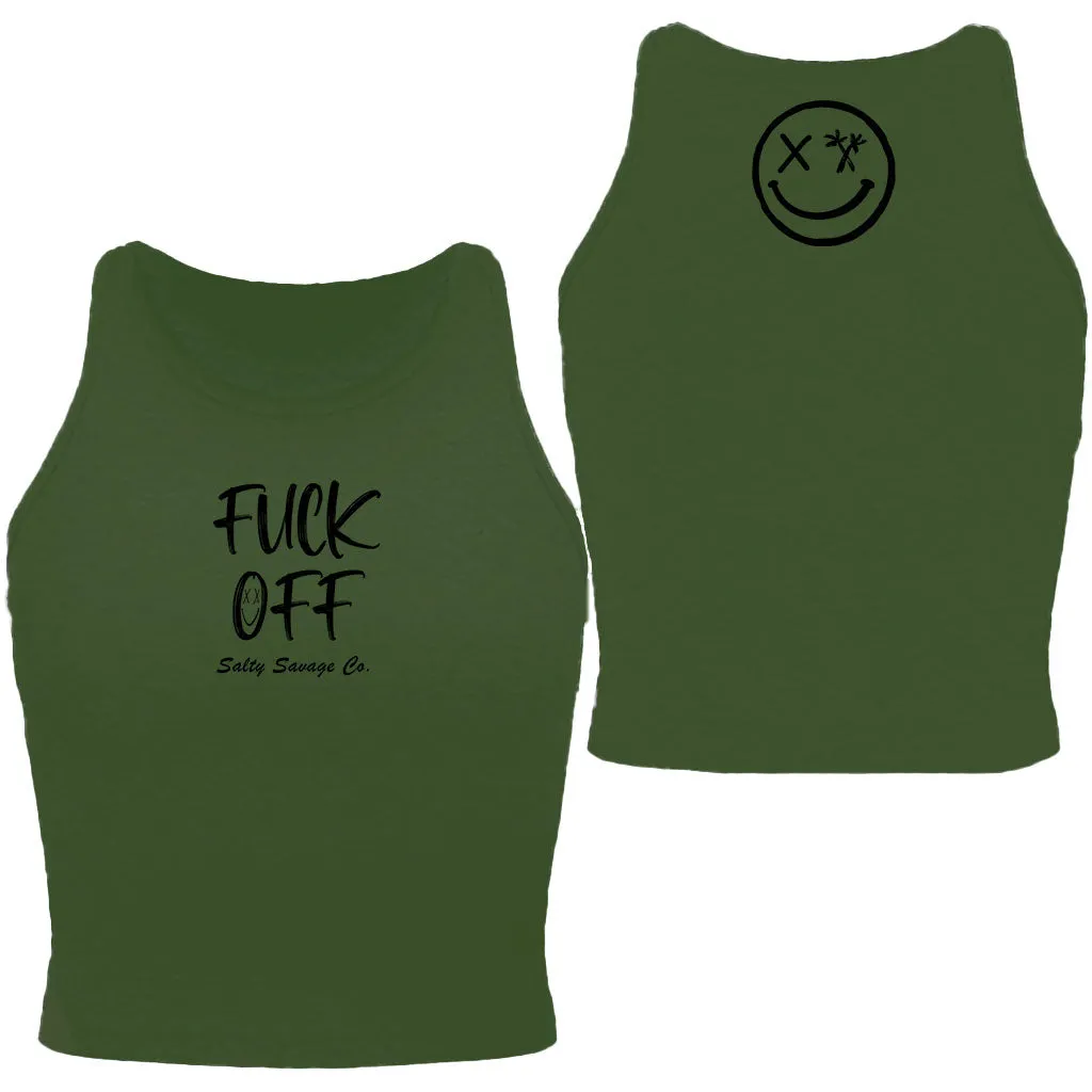 Salty Savage Ladies "Fuck Off" High Neck Cropped Racerback Tank | Micro