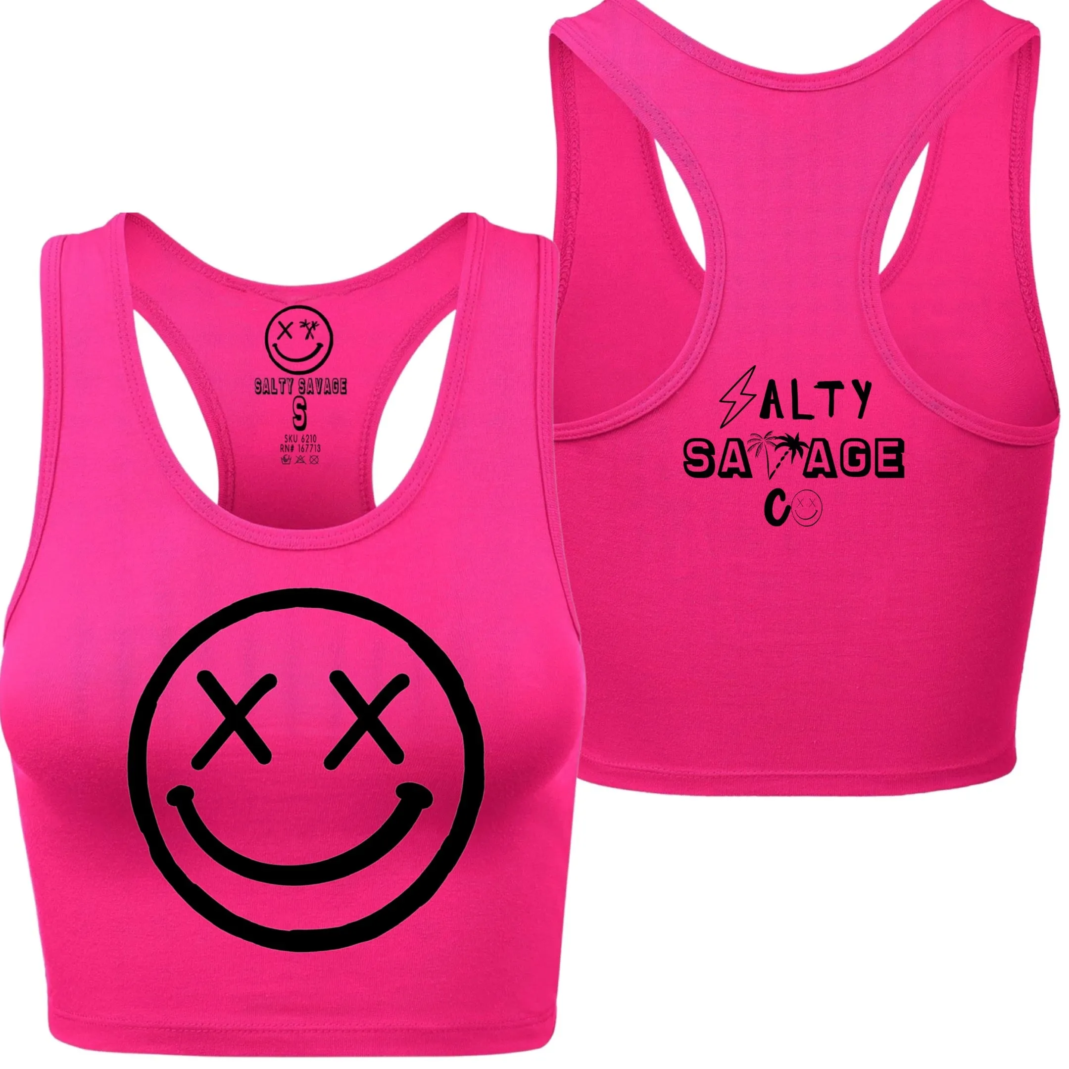 Salty Savage Ladies "OG Smile" Racerback Crop Tank