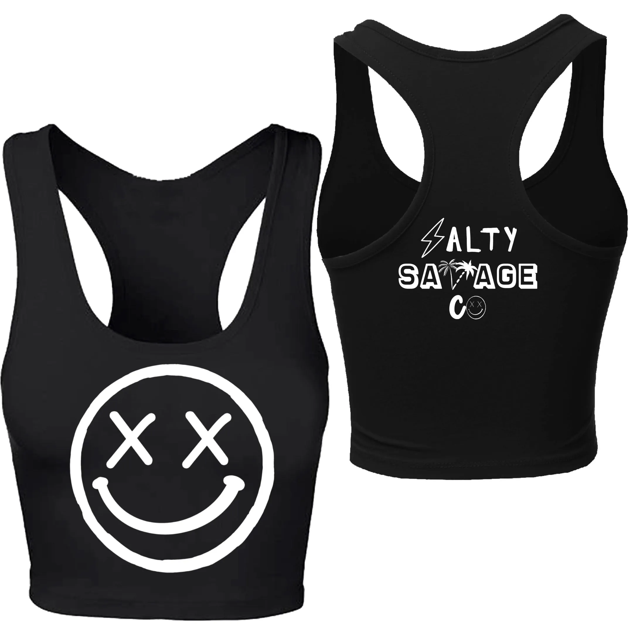 Salty Savage Ladies "OG Smile" Racerback Crop Tank