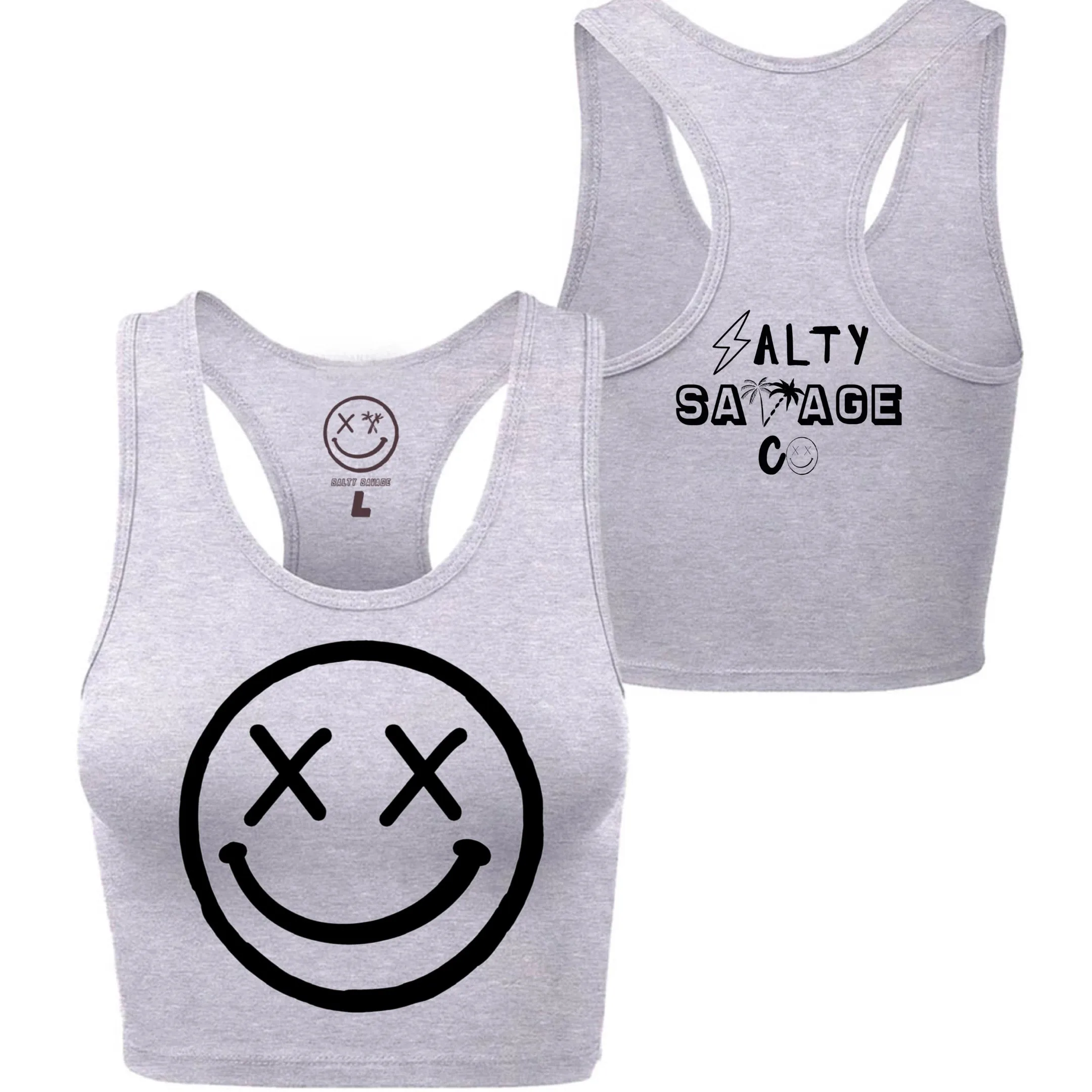 Salty Savage Ladies "OG Smile" Racerback Crop Tank