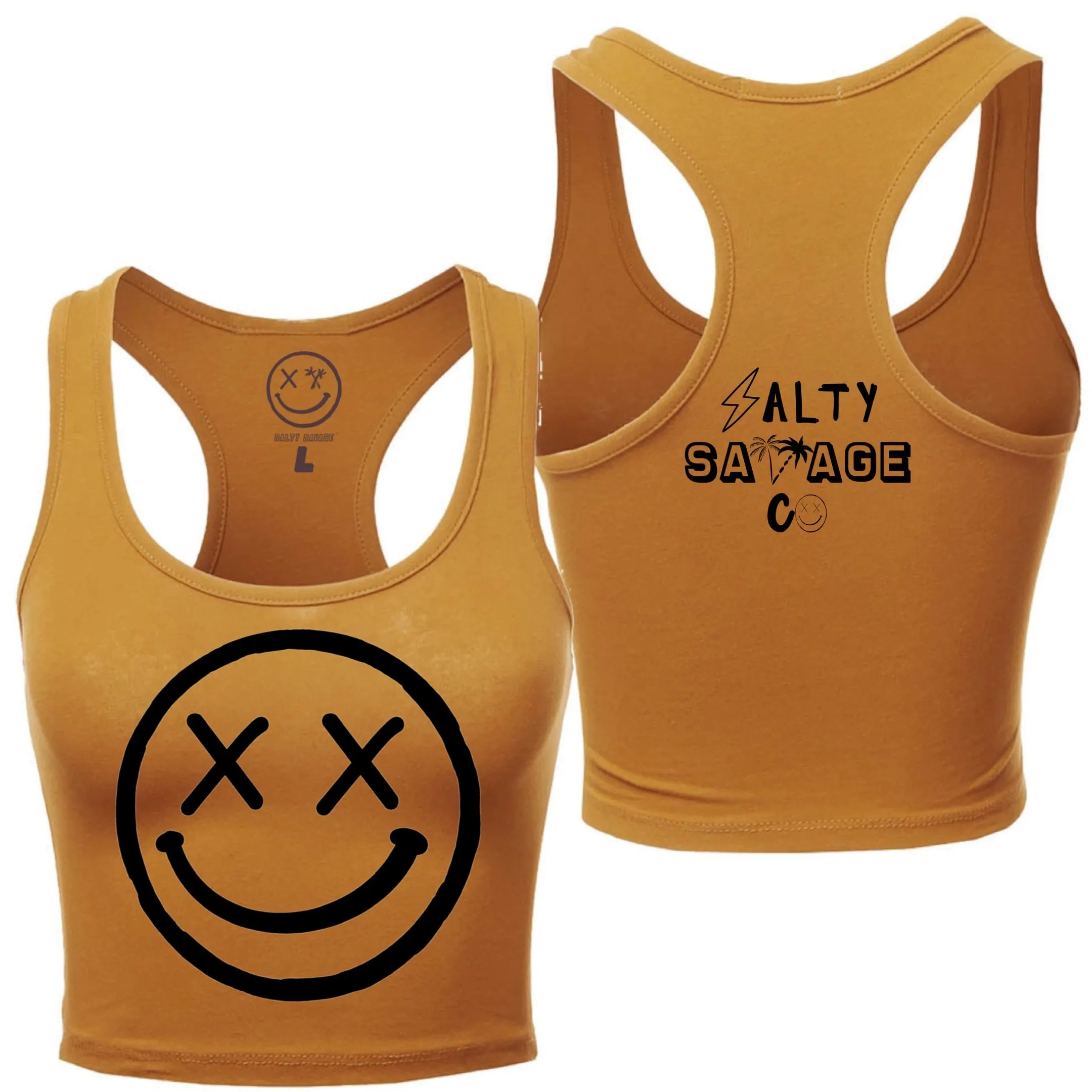 Salty Savage Ladies "OG Smile" Racerback Crop Tank