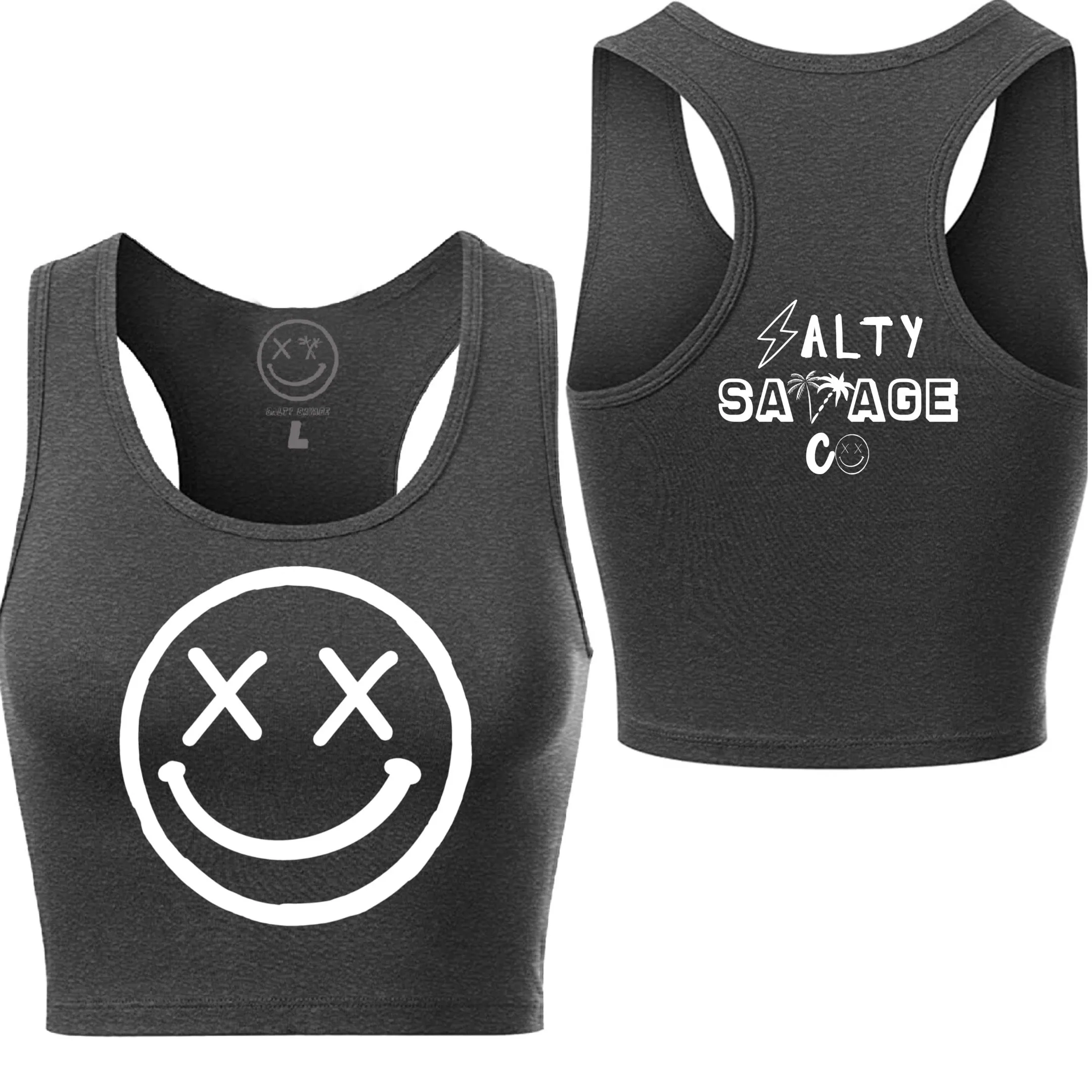 Salty Savage Ladies "OG Smile" Racerback Crop Tank