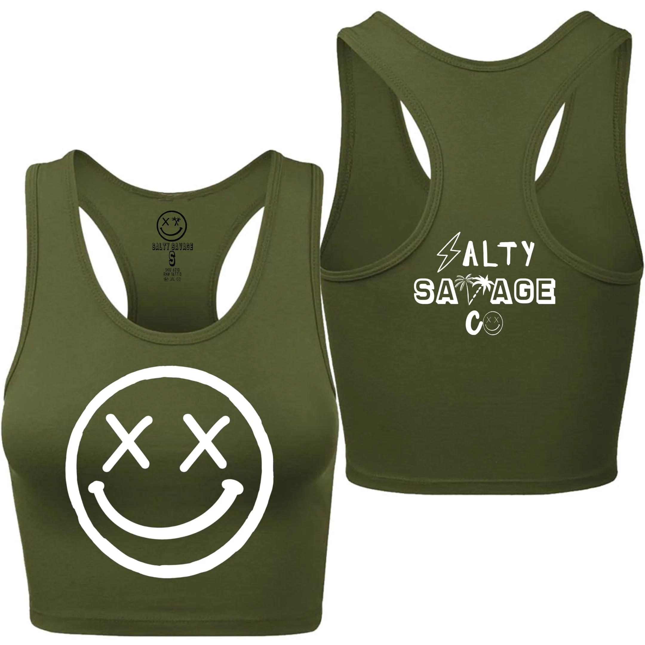 Salty Savage Ladies "OG Smile" Racerback Crop Tank