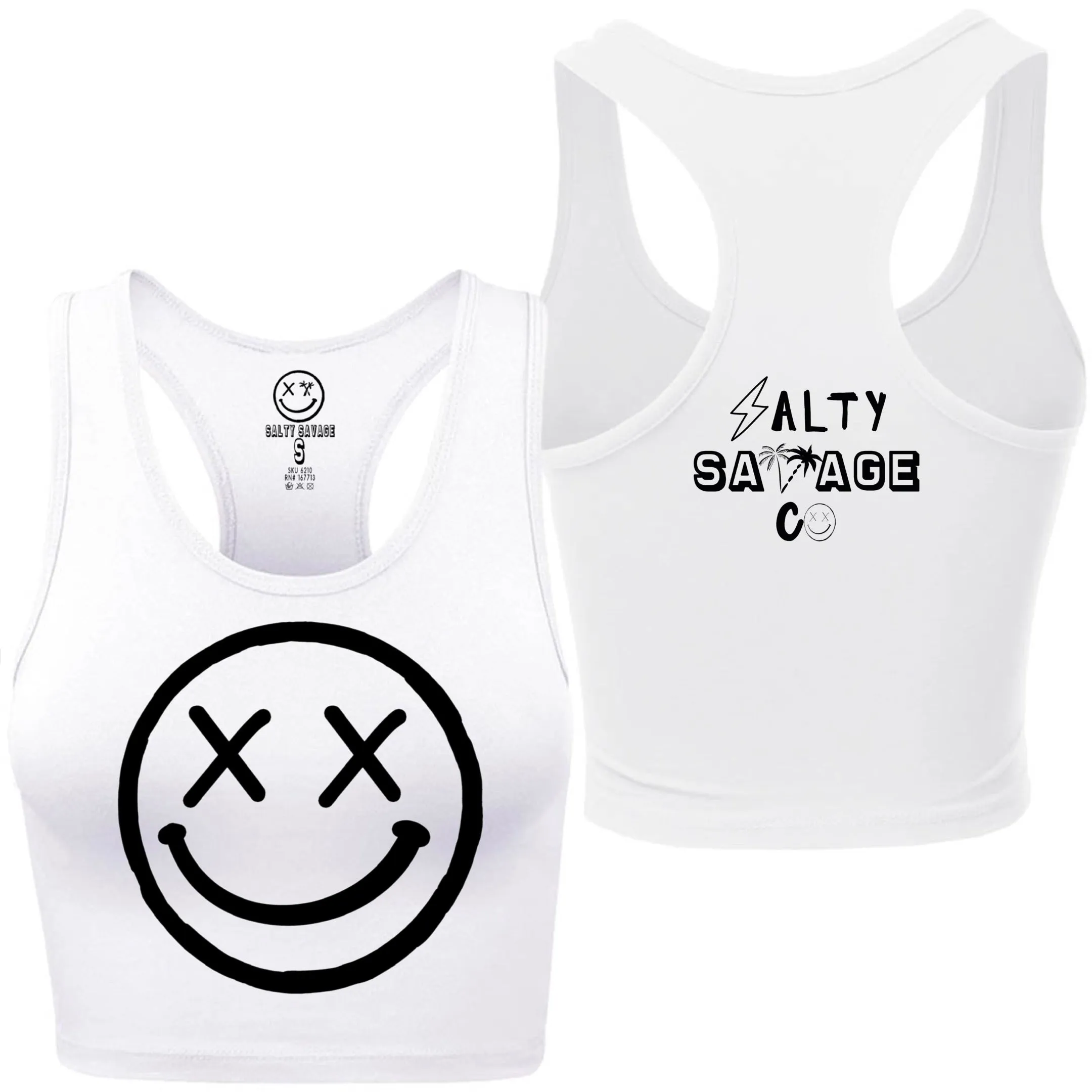 Salty Savage Ladies "OG Smile" Racerback Crop Tank