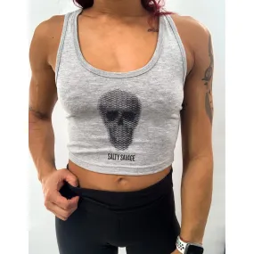 Salty Savage Ladies "Print Skull" Cropped Racerback Tank | Micro