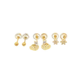 SET GLD BALL,CZ STAR,DRP HRTLCK MCR STUD - MicroStud Collection S731