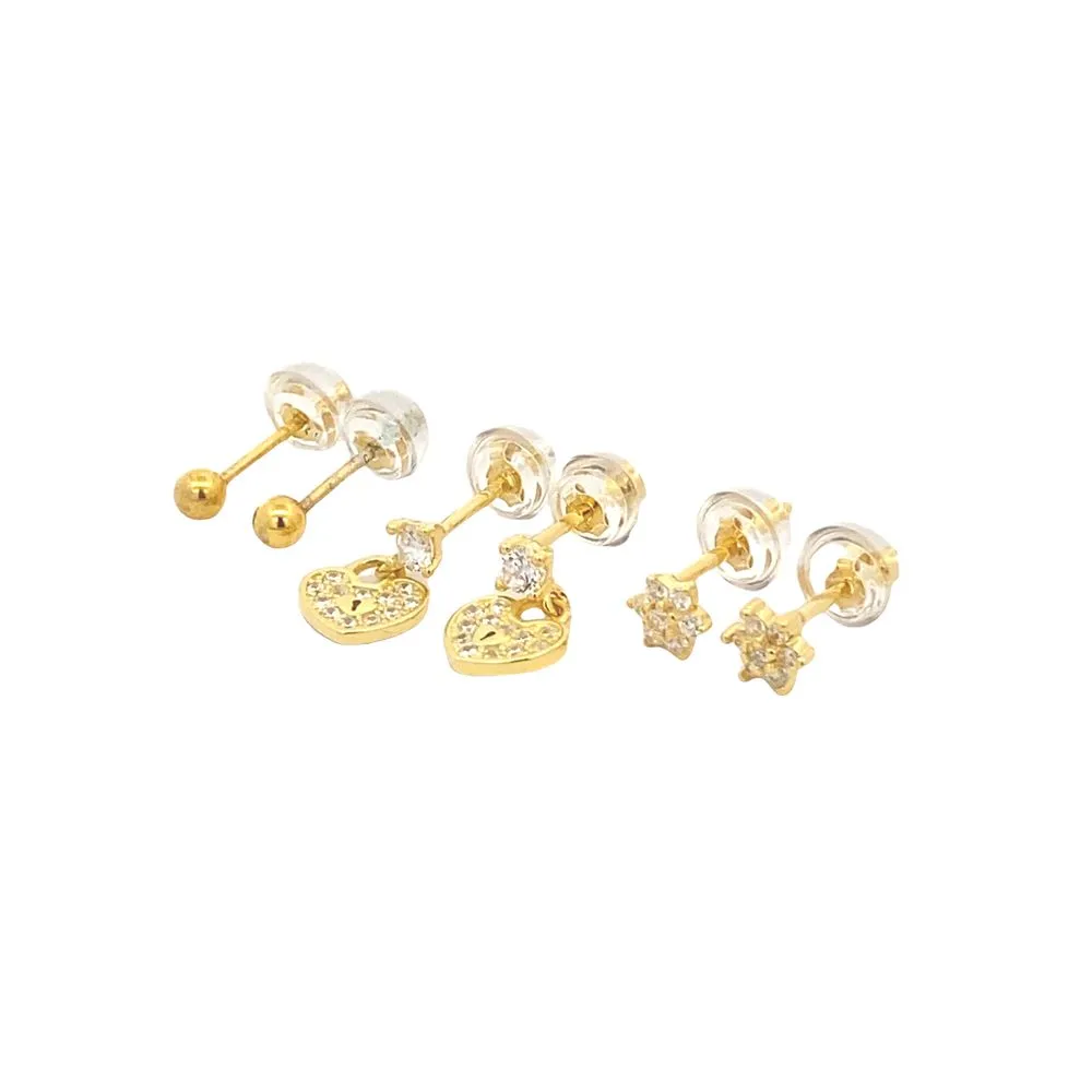 SET GLD BALL,CZ STAR,DRP HRTLCK MCR STUD - MicroStud Collection S731