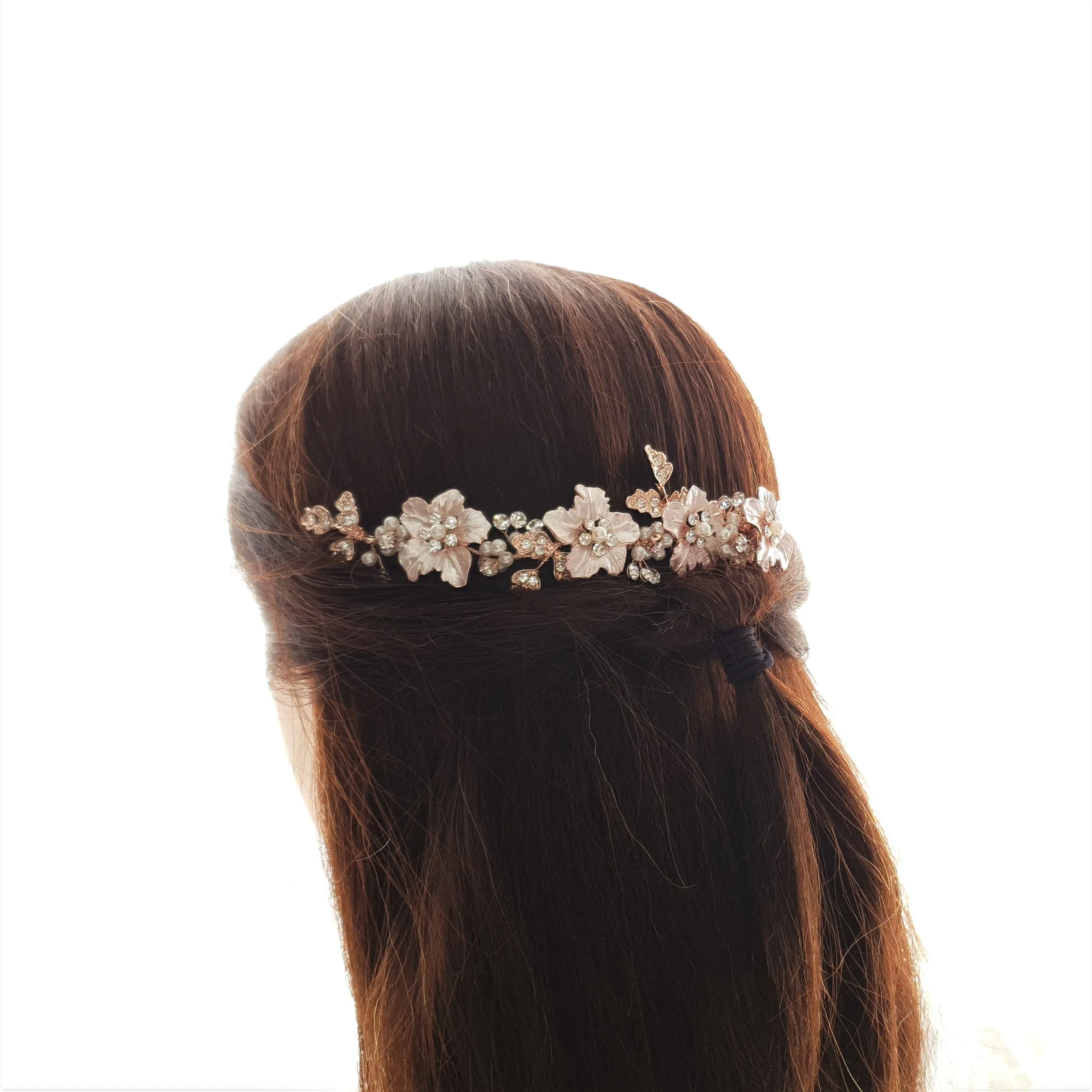 Silver flower Leaf Hair Comb for Weddings-Gardenia