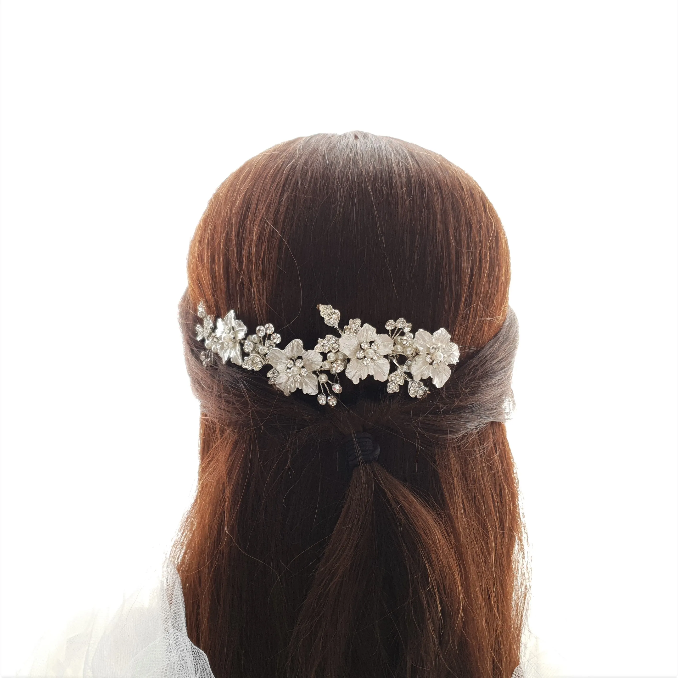 Silver flower Leaf Hair Comb for Weddings-Gardenia