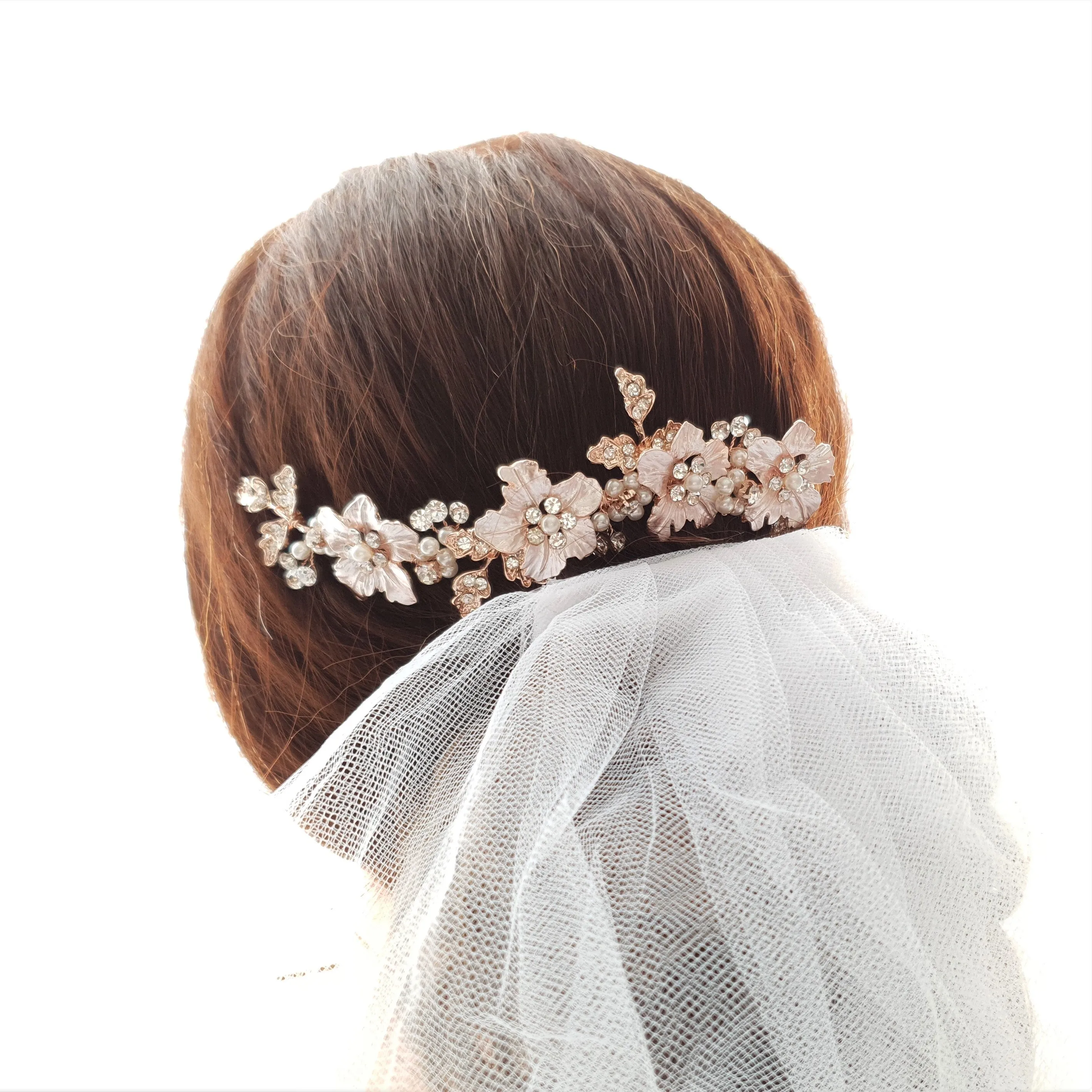 Silver flower Leaf Hair Comb for Weddings-Gardenia