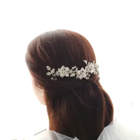 Silver flower Leaf Hair Comb for Weddings-Gardenia