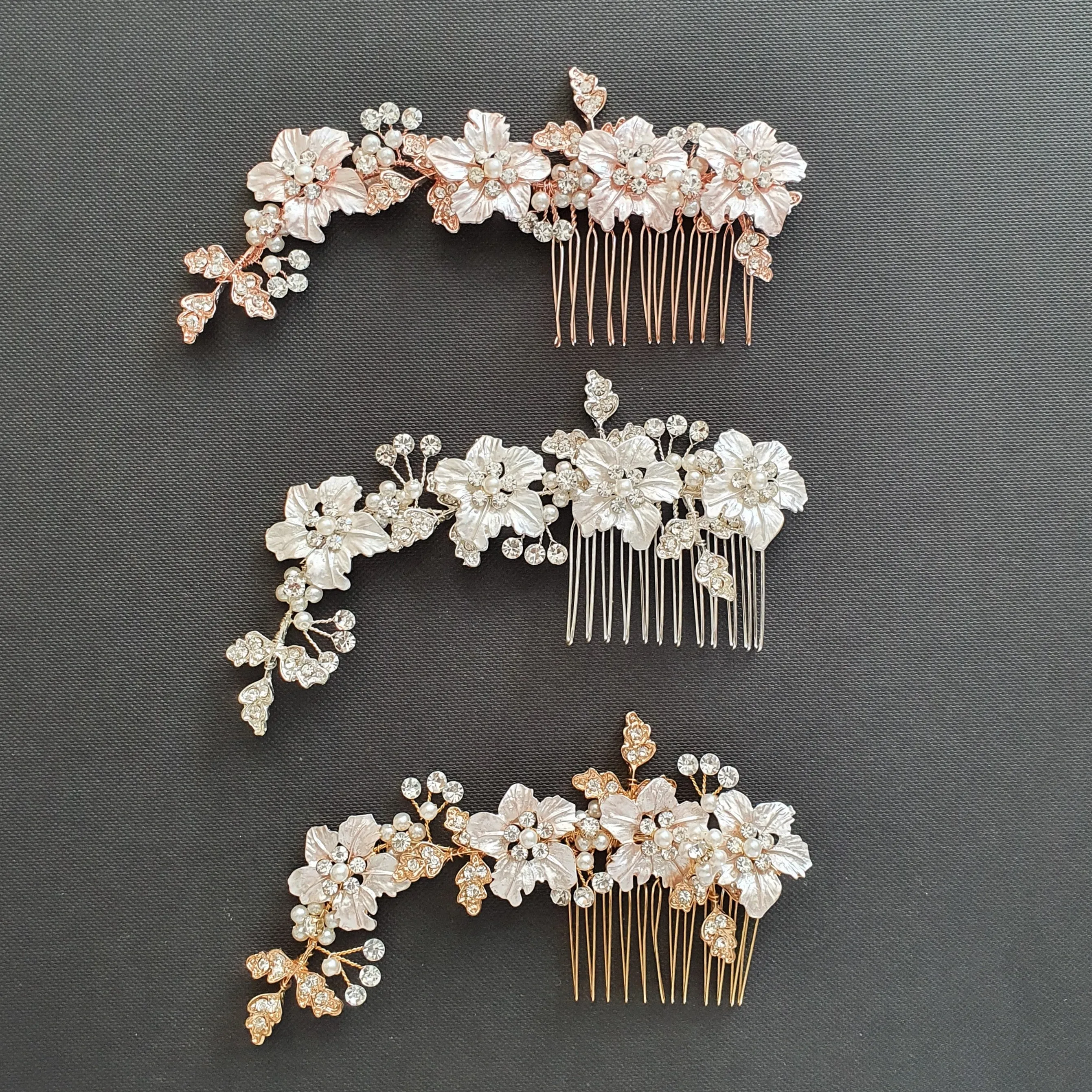 Silver flower Leaf Hair Comb for Weddings-Gardenia