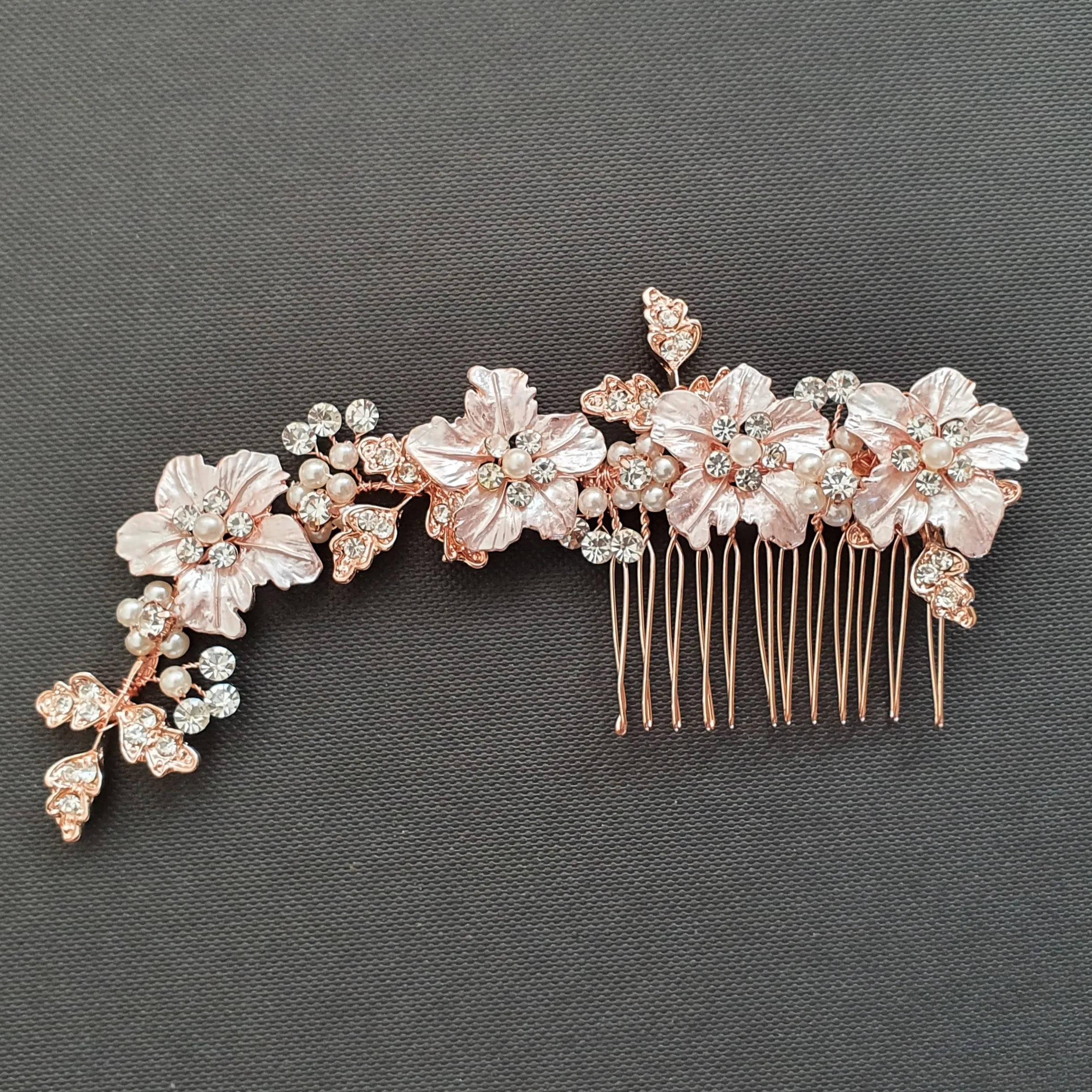 Silver flower Leaf Hair Comb for Weddings-Gardenia