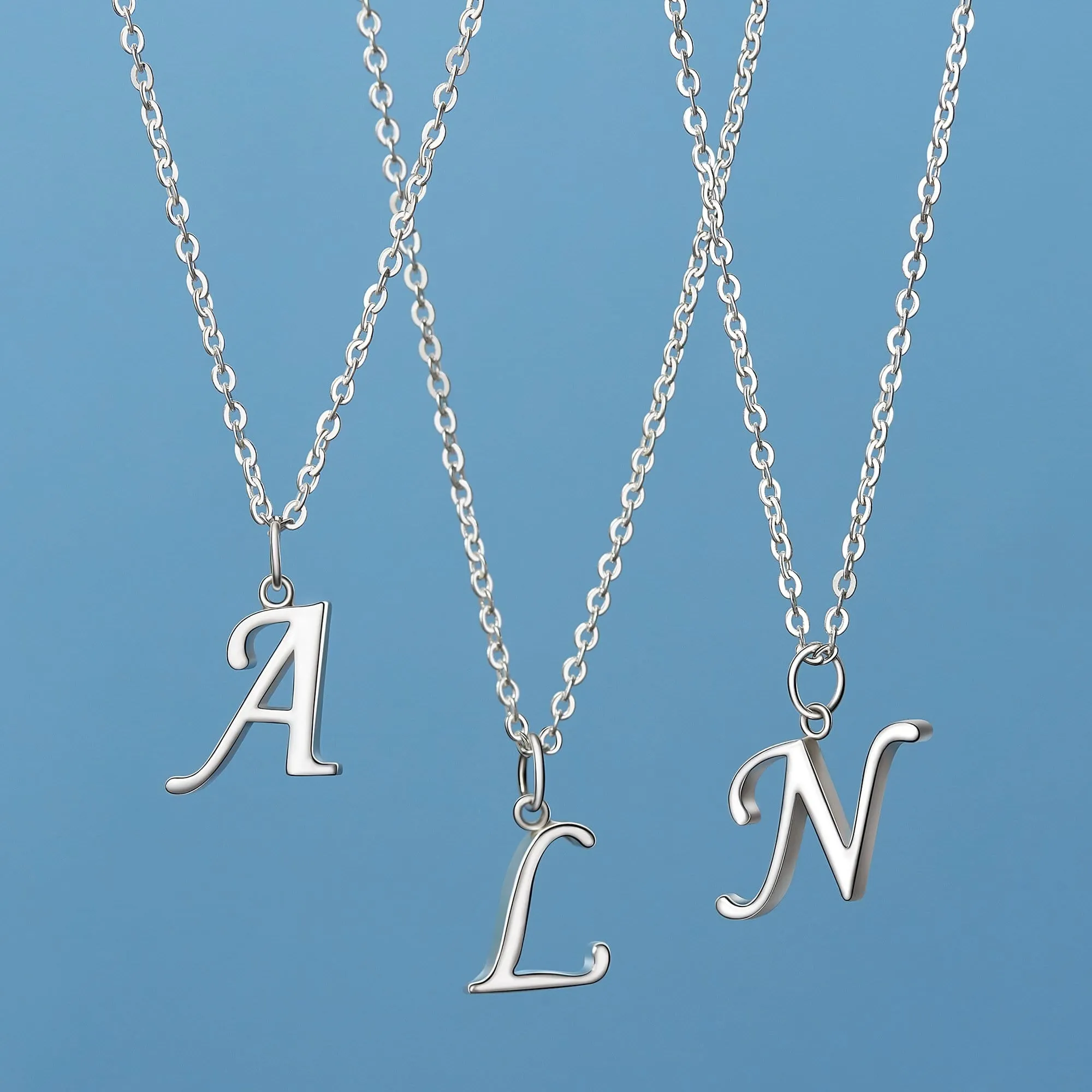 Simple Initial Necklaces Sterling Silver, 18-20