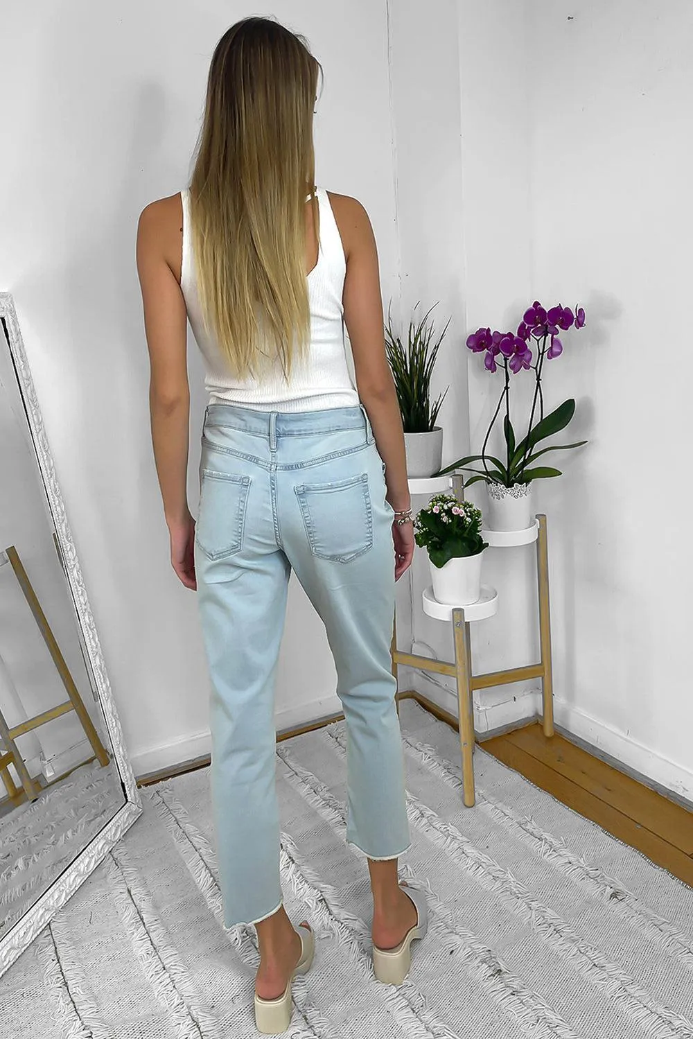 Sky Blue Raw Cropped Hem Jeans